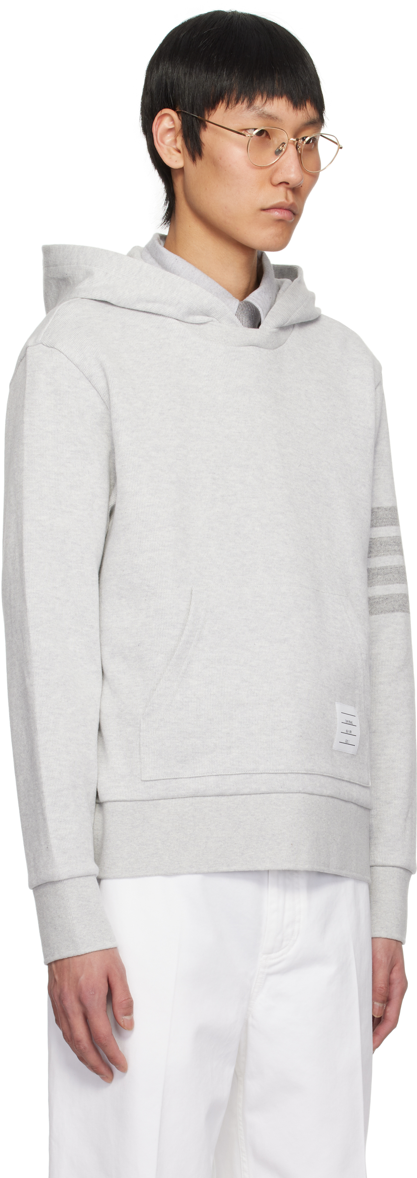 Shop Thom Browne Gray Double Face Knit 4-bar Hoodie In 065 Lt Grey