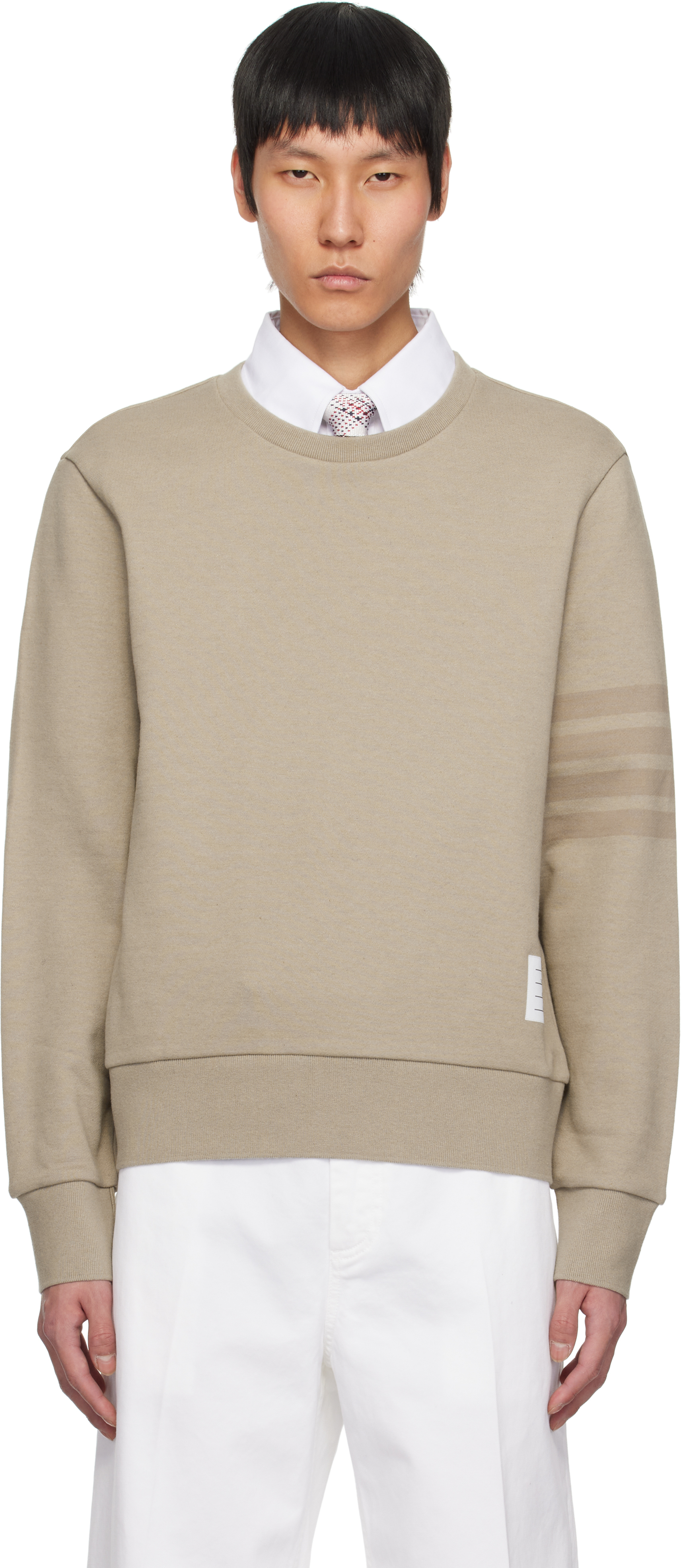 Shop Thom Browne Beige Tonal 4-bar Loopback Sweatshirt In 265 Beige