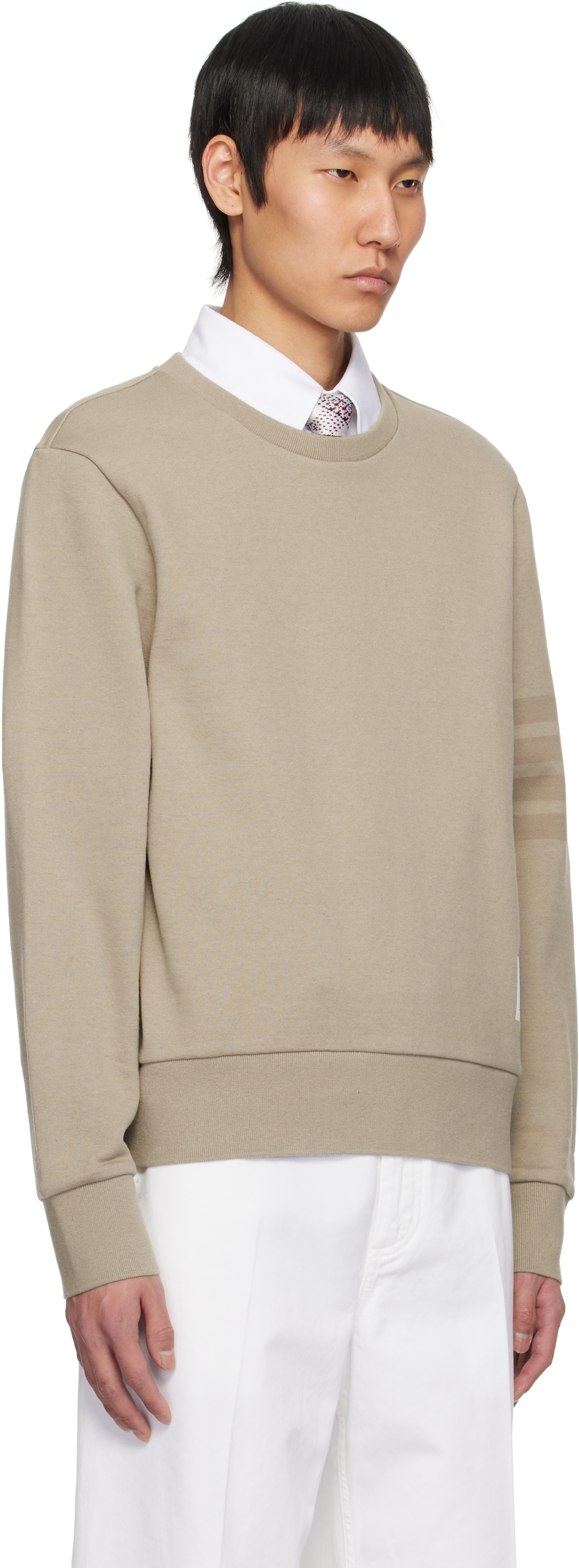 Shop Thom Browne Beige Tonal 4-bar Loopback Sweatshirt In 265 Beige