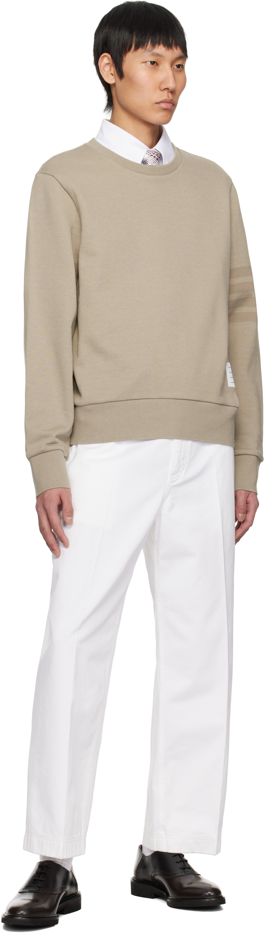 Shop Thom Browne Beige Tonal 4-bar Loopback Sweatshirt In 265 Beige