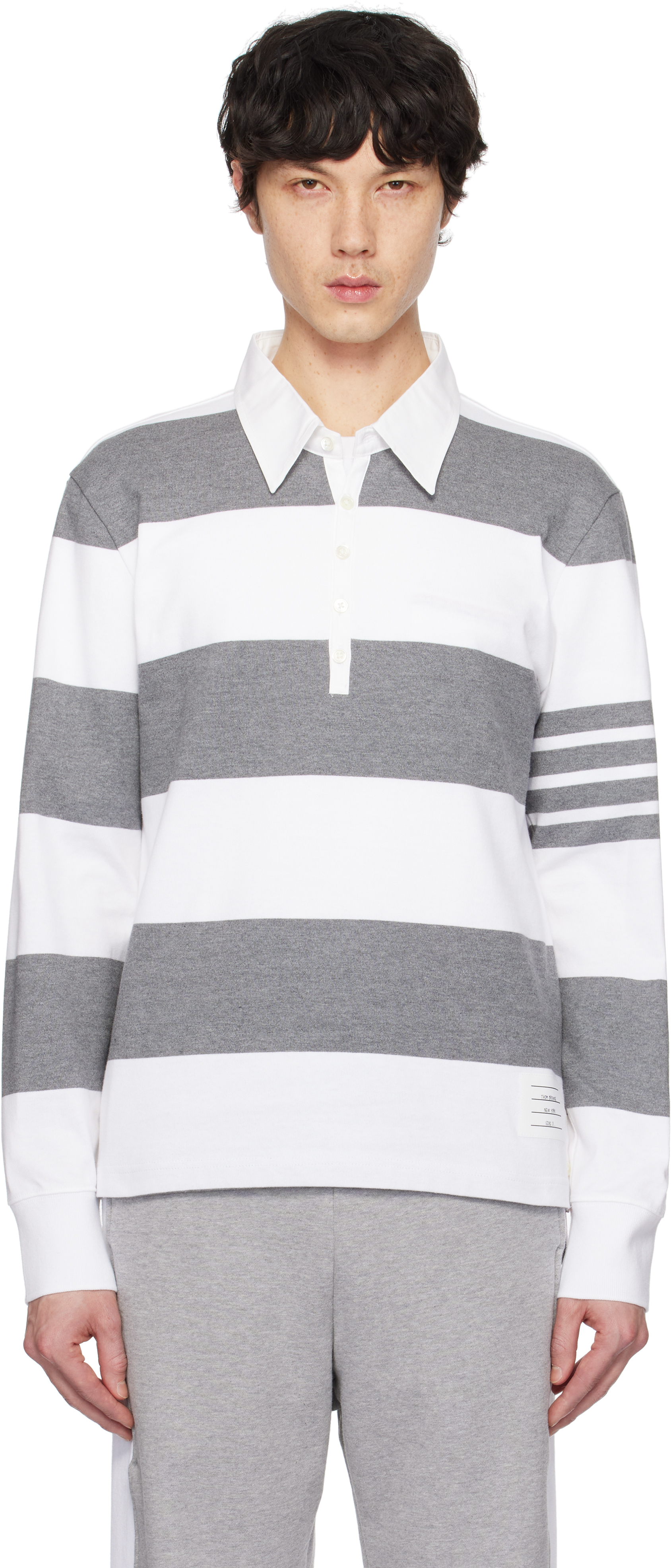 Gray 
White Classic 4-Bar Rugby Polo