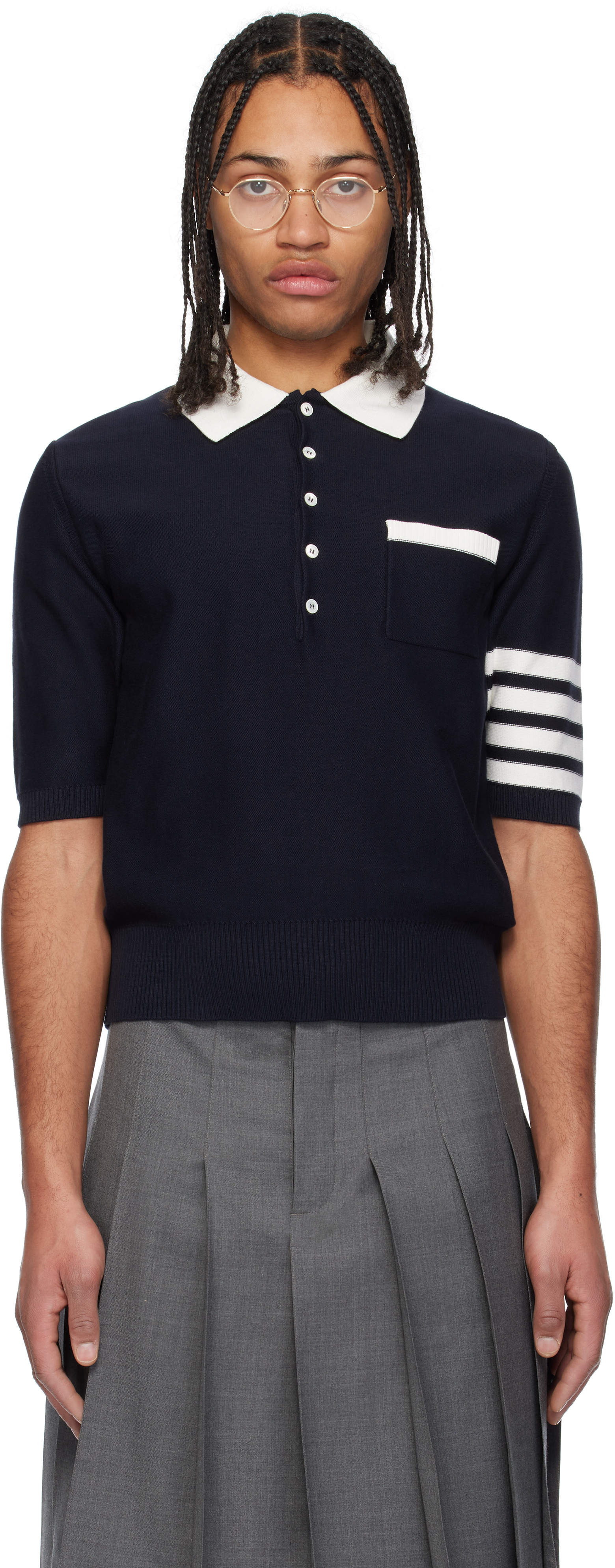 Navy Cotton 4-Bar Relaxed Fit Hector Polo