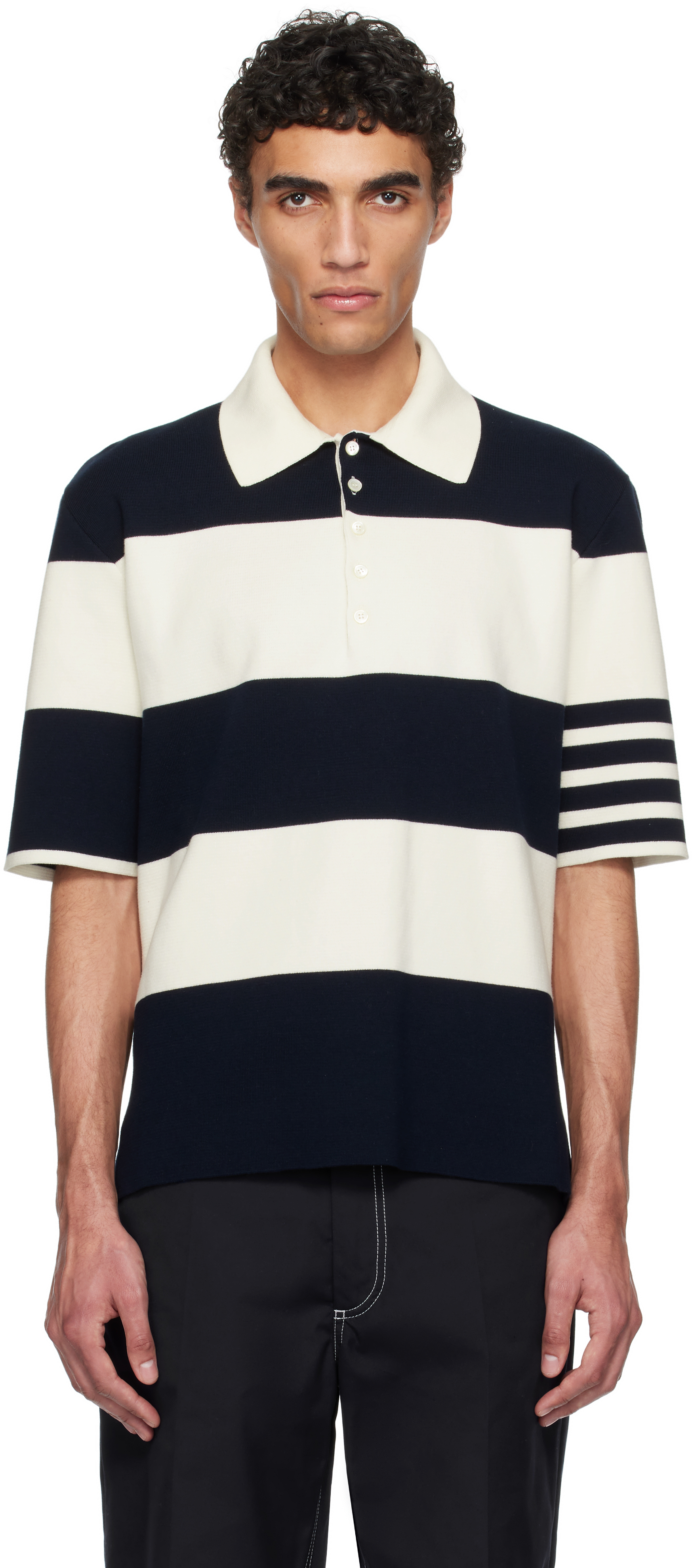 Navy 
Off-White Rugby Stripe Milano Stitch SS Polo