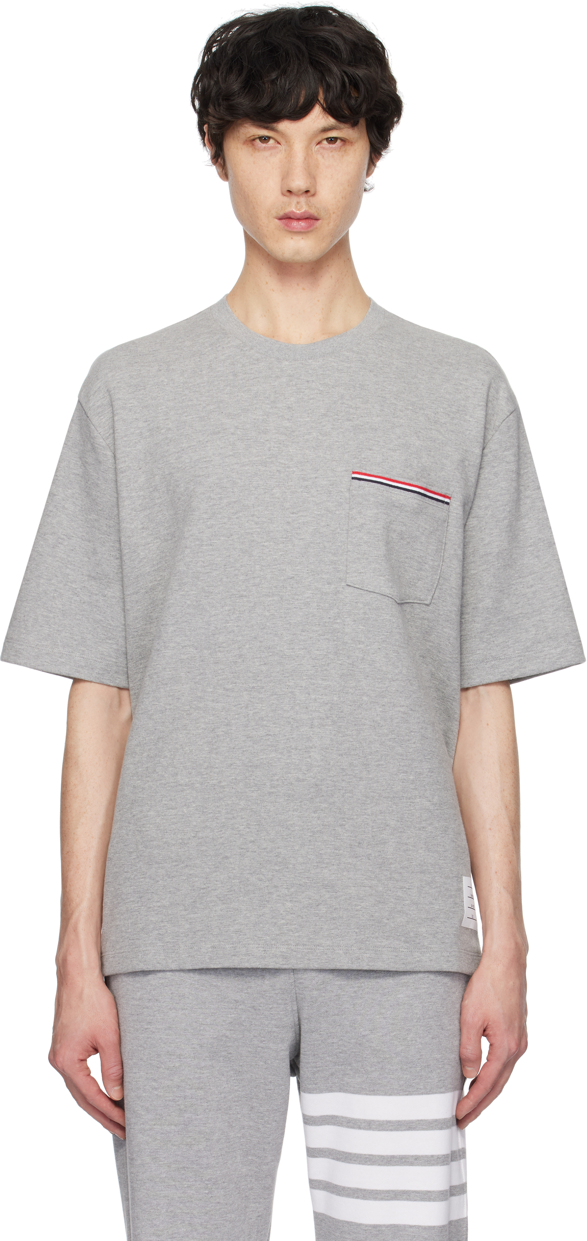 ★THOM BROWNE★ Oversized short sleeve pocket short sleeve t Thom Browne: Gray Oversized Short Sleeve Pocket T-shirt | SSENSE