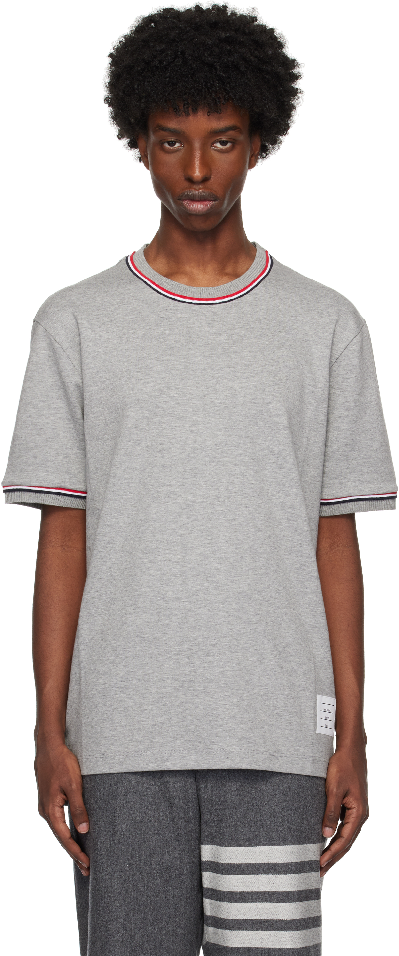 Thom Browne Gray Cotton Milano Stripe T-shirt In 055 Lt Grey