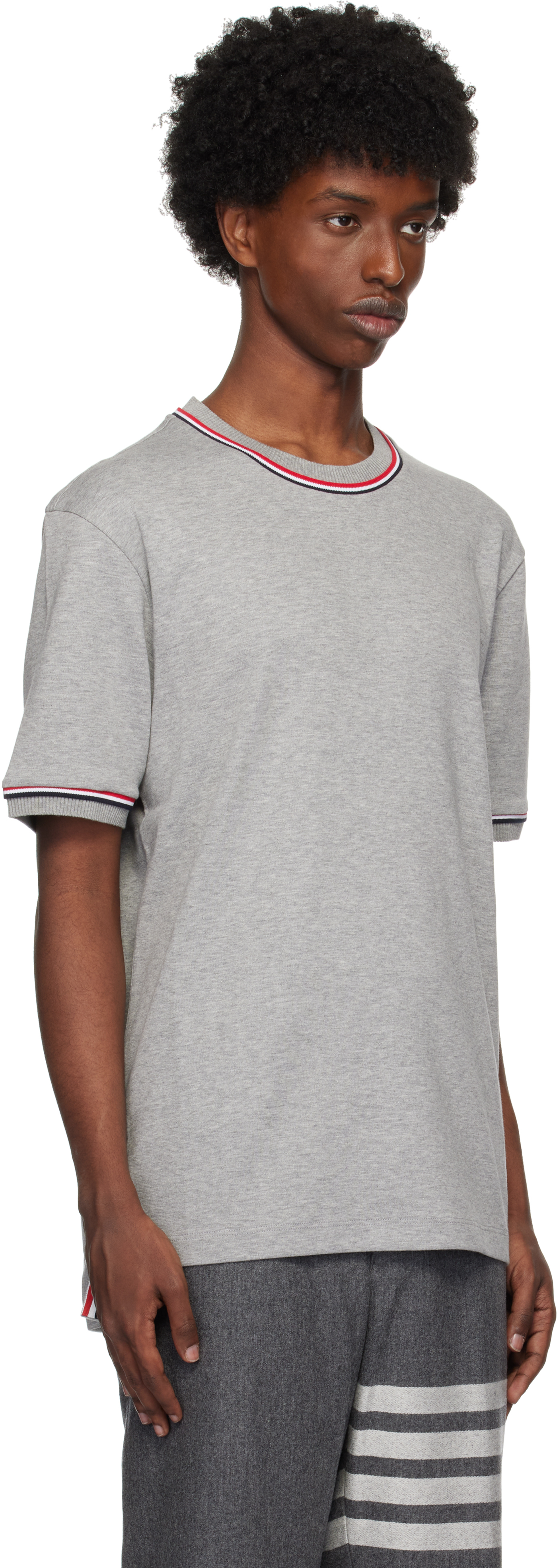 Thom Browne Gray Cotton Rugby Short Sleeve T-shirt In 055 Lt Grey