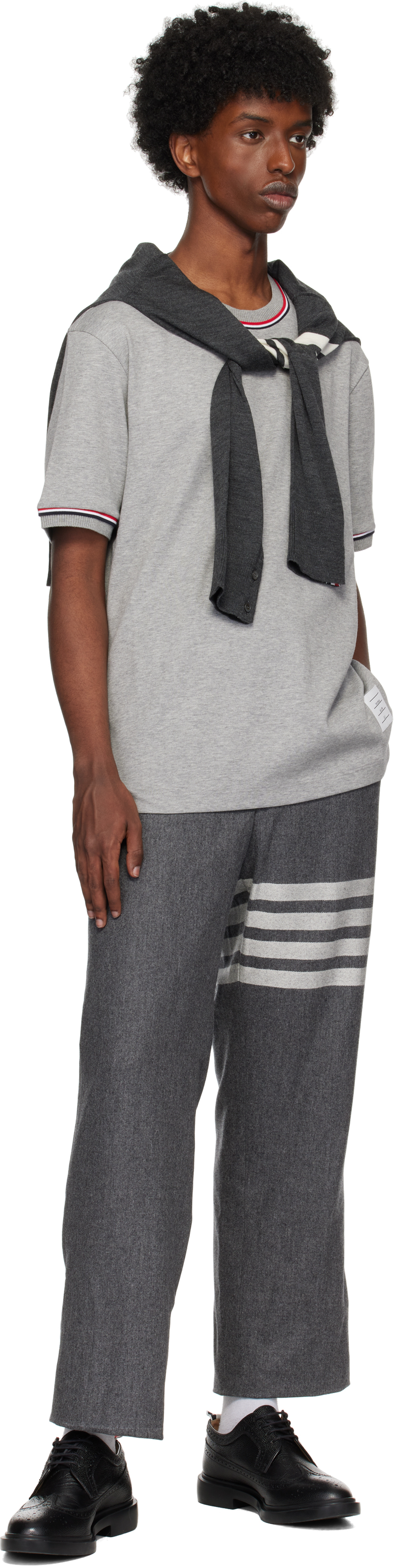Thom Browne Gray Cotton Rugby Short Sleeve T-shirt In 055 Lt Grey