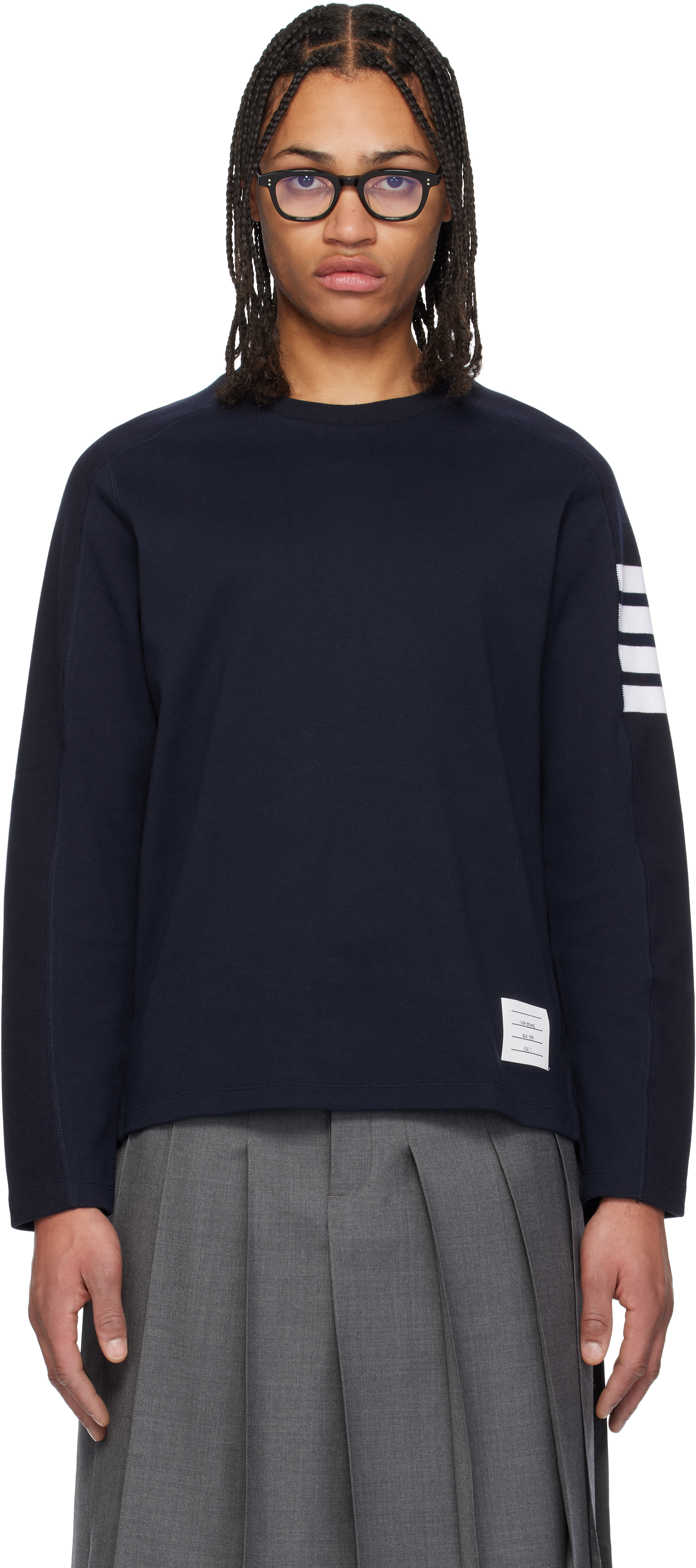 Shop Thom Browne Navy Milano Cotton 4-bar T-shirt In 415 Navy