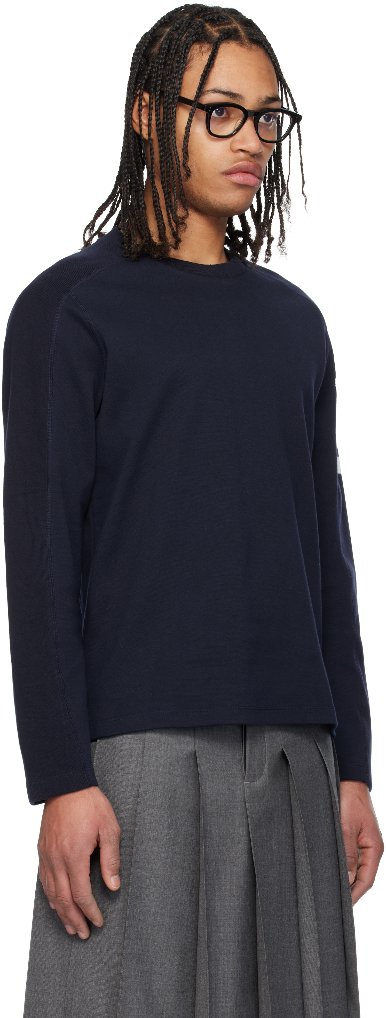 Shop Thom Browne Navy Milano Cotton 4-bar T-shirt In 415 Navy
