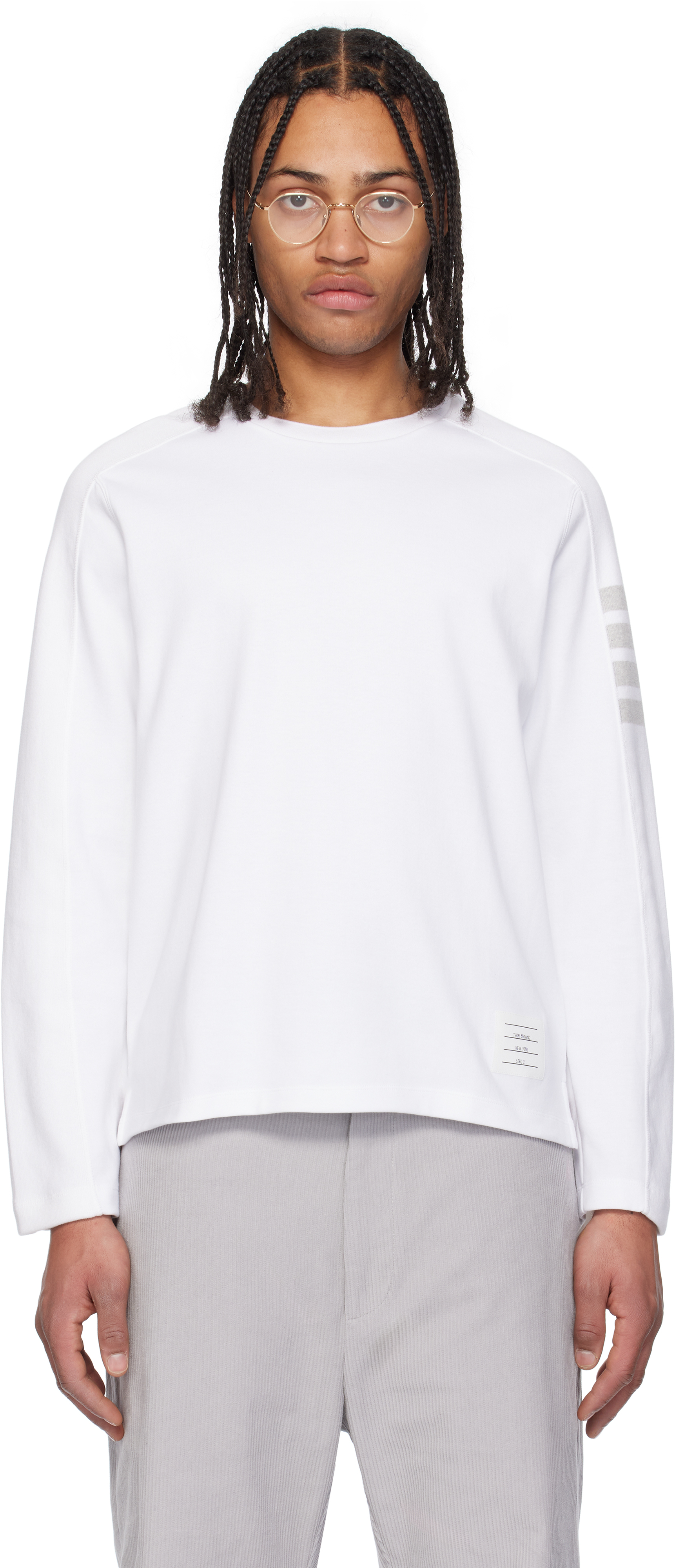 Thom Browne: White Milano Cotton 4-Bar T-shirt | SSENSE