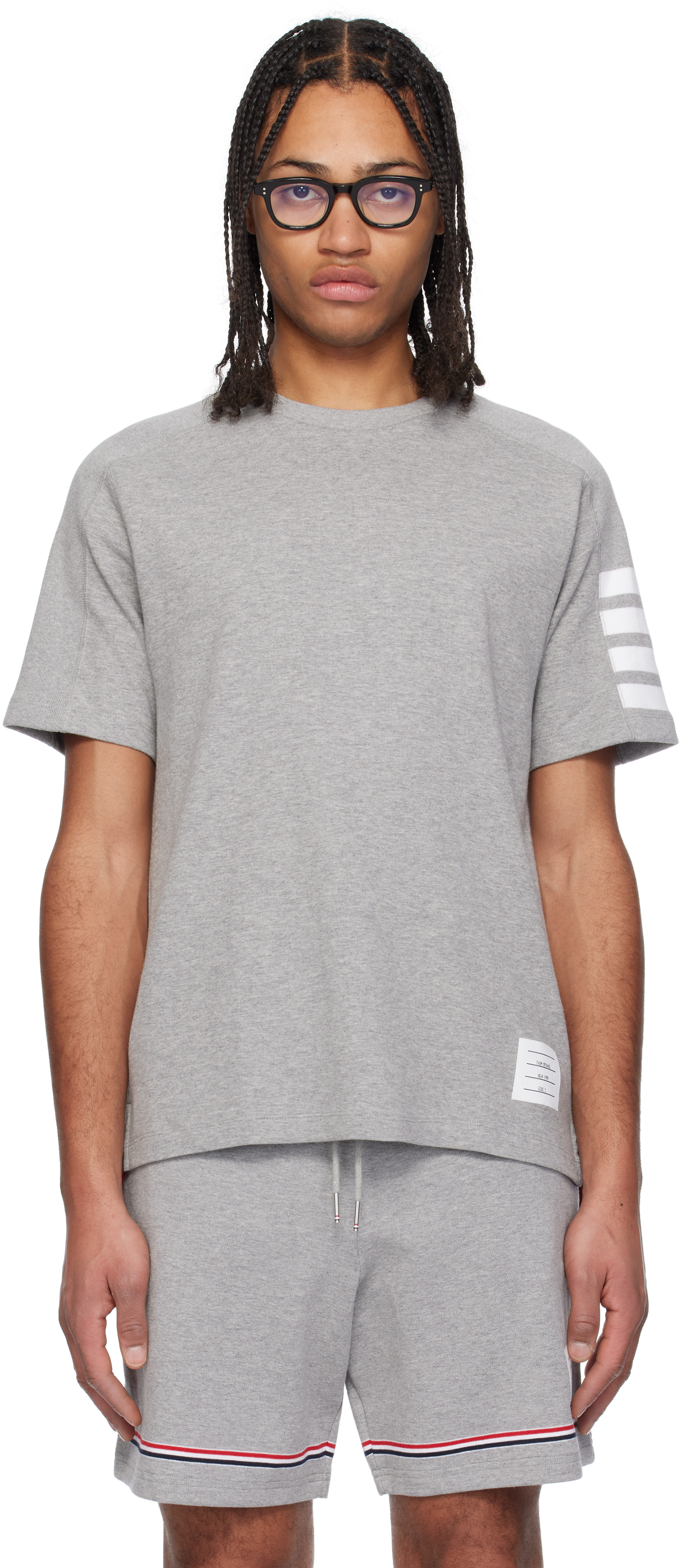 【関税込み】Thom Browne グレー Milano Cotton 4-Bar Tシャツ Classic Loopback 4 Bar Relaxed Sweatshirt | Thom Browne