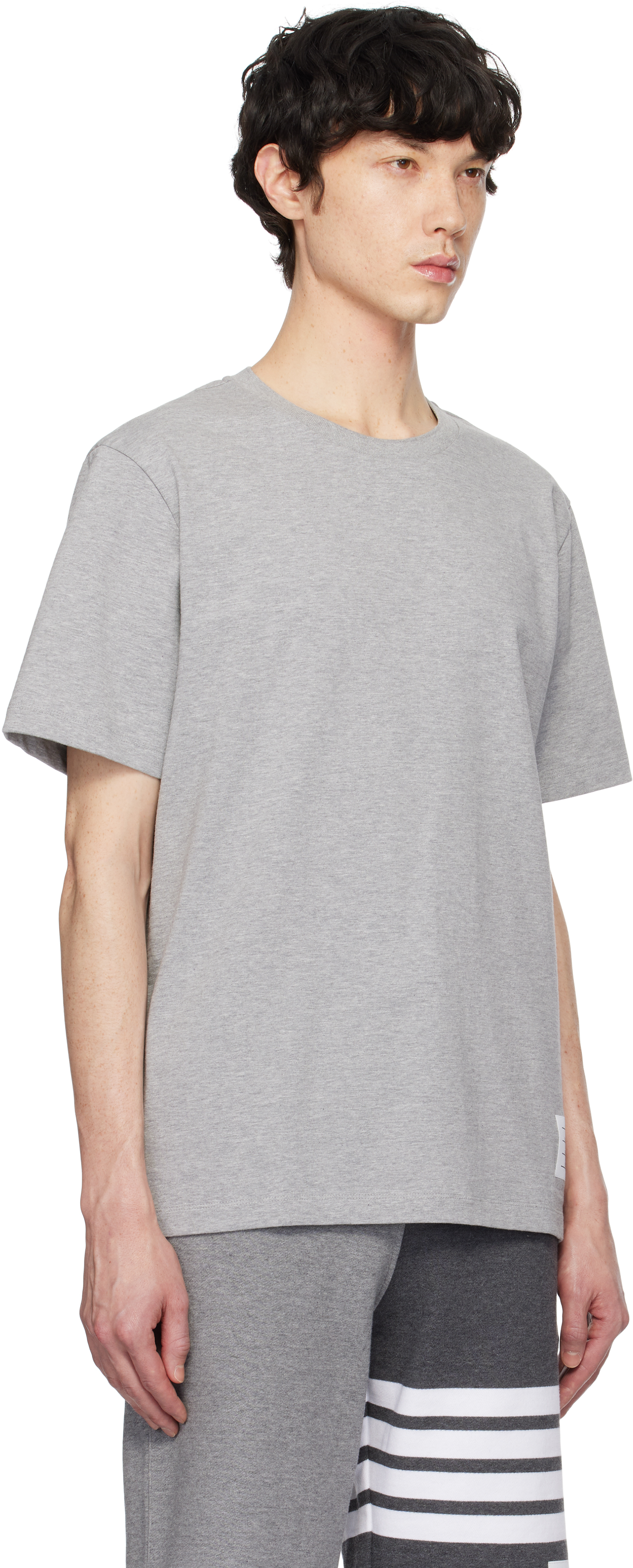 Thom Browne Side Slit Relaxed Short-sleeve Tee In 055 Lt Grey