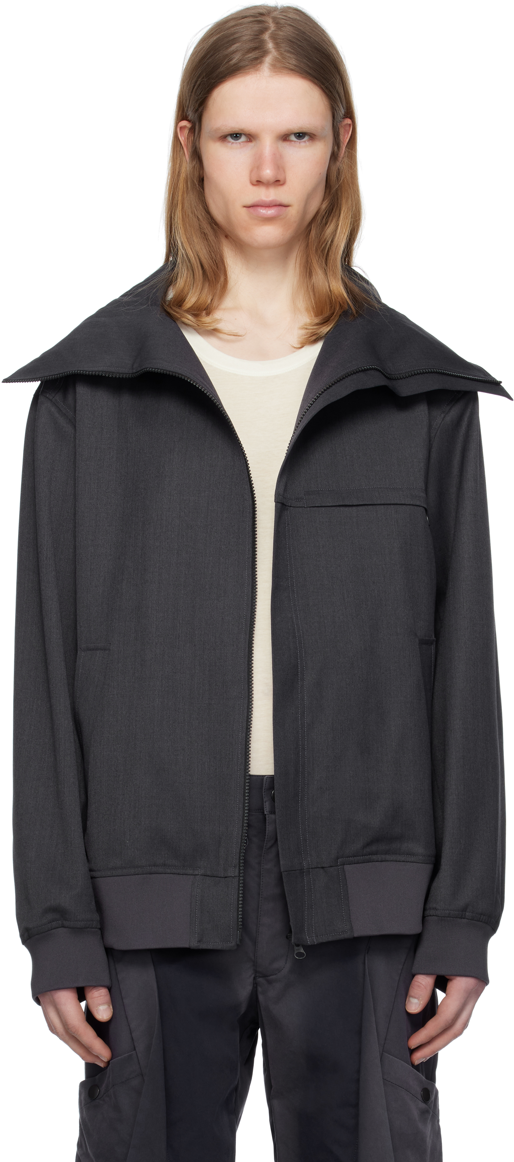Gray Hooded Zip-Up Jacket