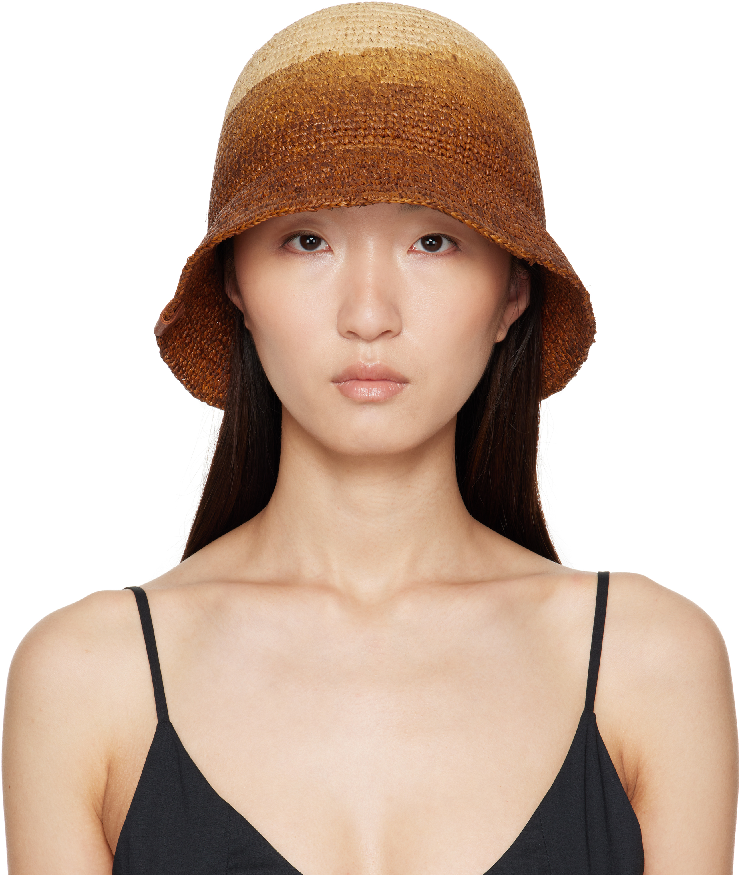 Staud: Brown & Beige Meyers Crochet Bucket Hat | SSENSE 日本