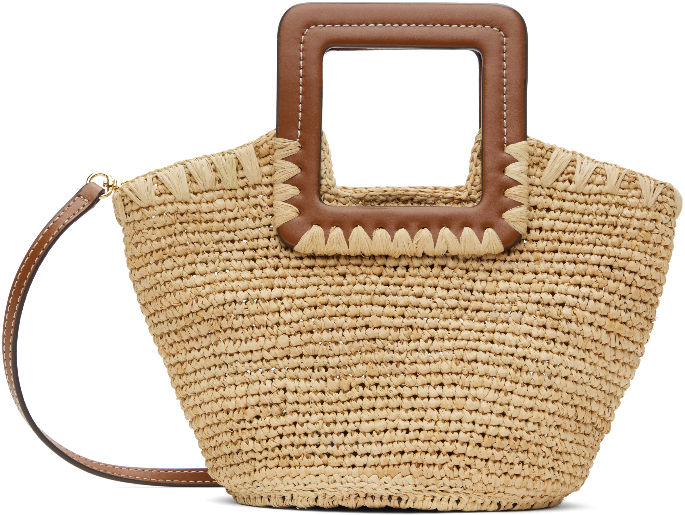 Beige & Tan Shirley Raffia Mini Bucket Bag