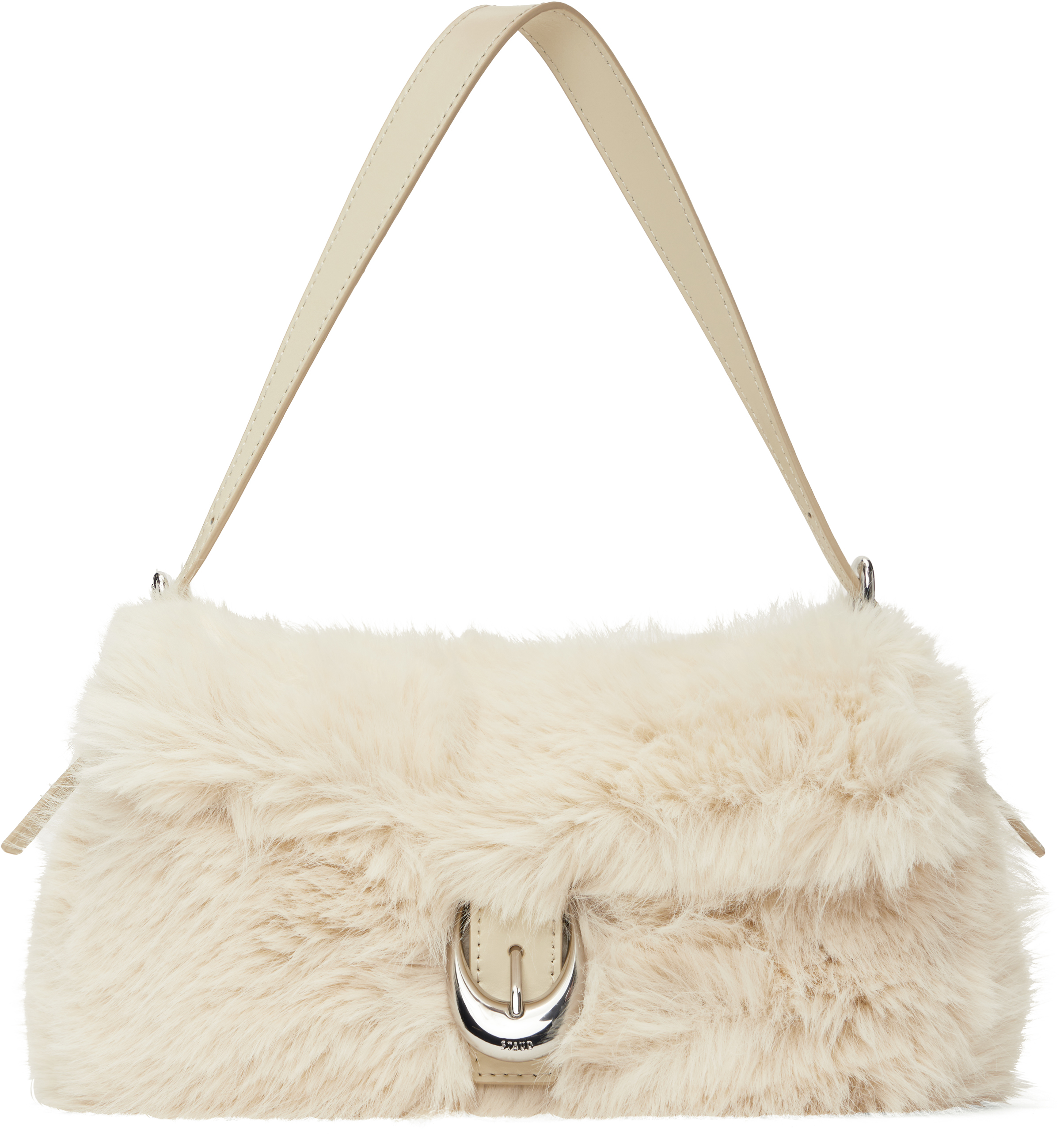 Staud Off-white Harlow Faux Fur Bag In Crm Cream