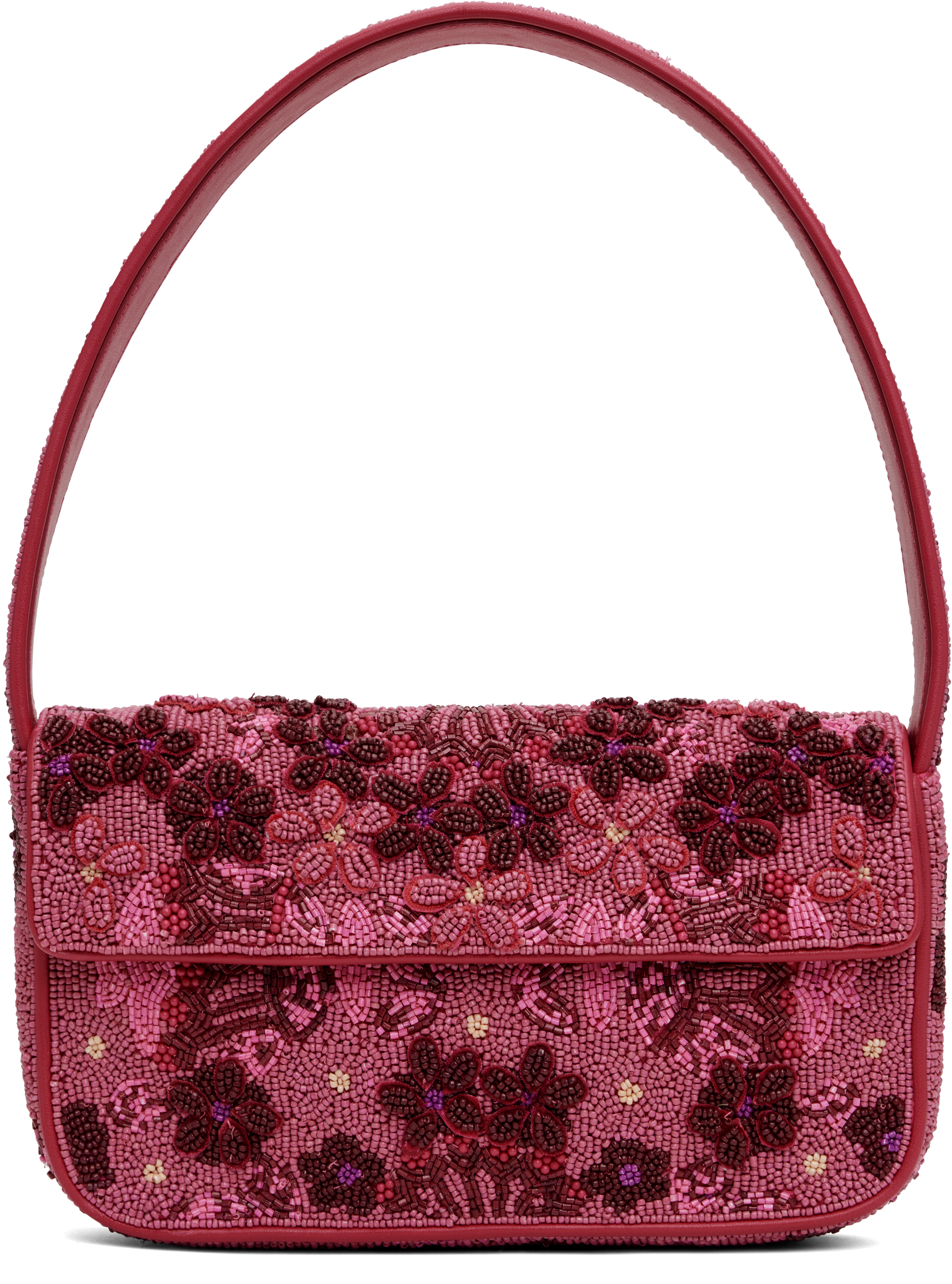 Staud Pink & Burgundy Tommy Beaded Bag In Blgp Blossom Garden