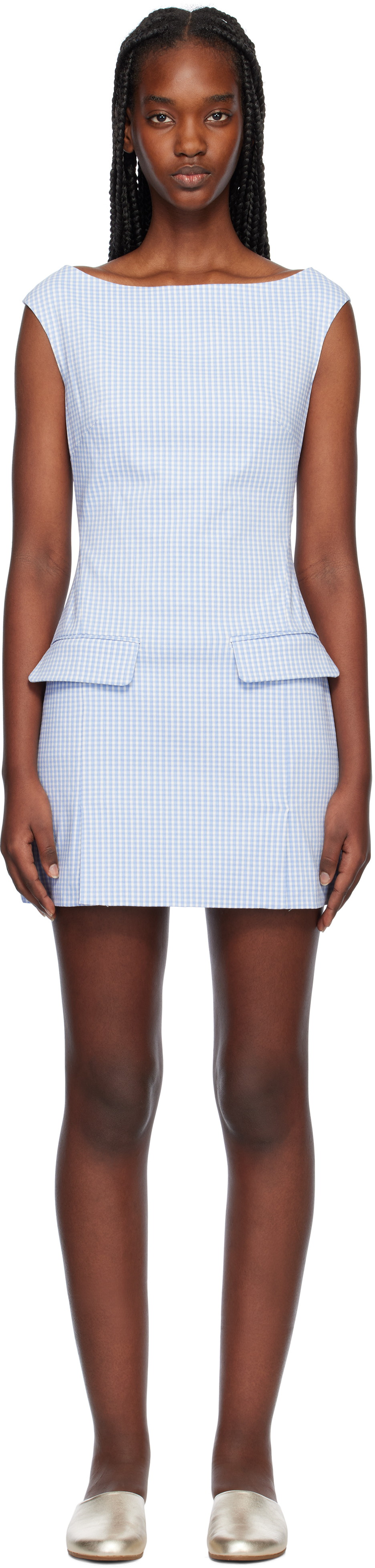 Staud Blue Walker Minidress In Skmc Sky Micro Check