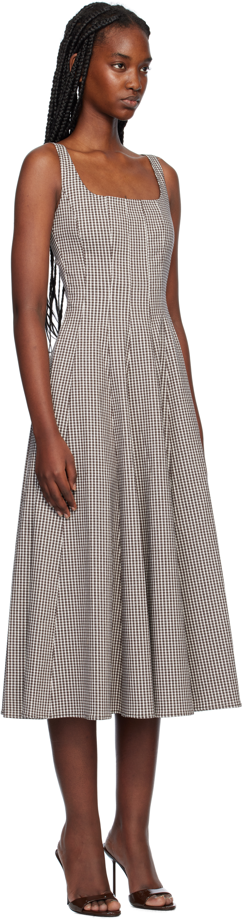 Staud Brown Wells Midi Dress In Dcmc Dark Chocolate