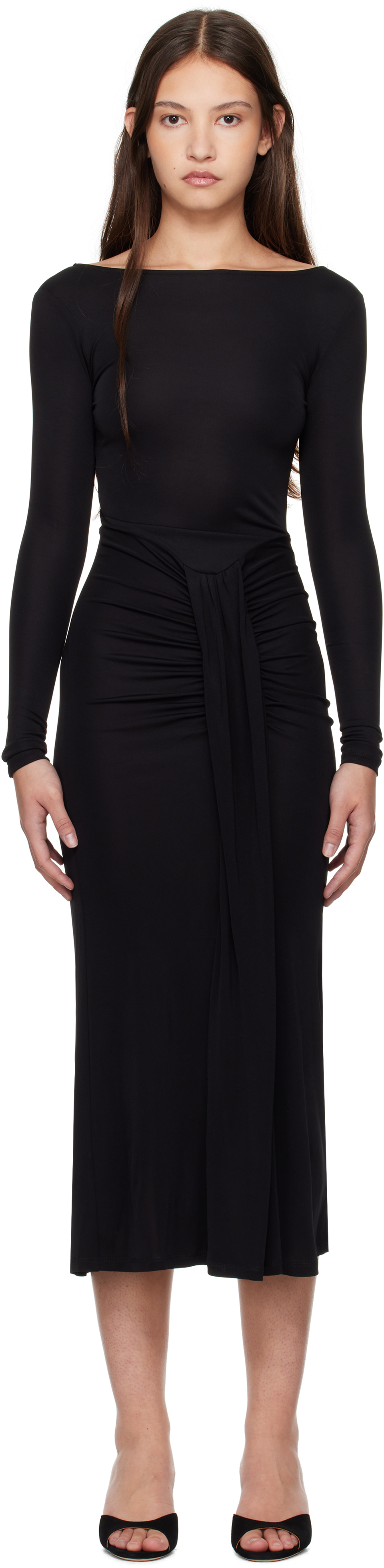 Staud Black Gres Midi Dress In Blk Black