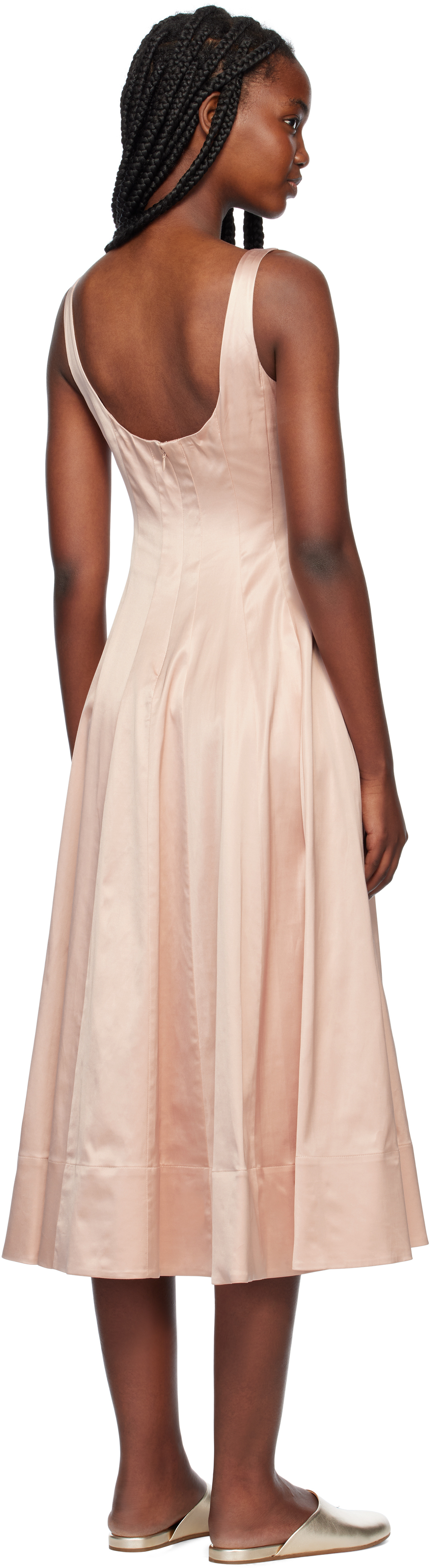 Staud Wells Pleated Satin Midi Dress In Bllt Ballet