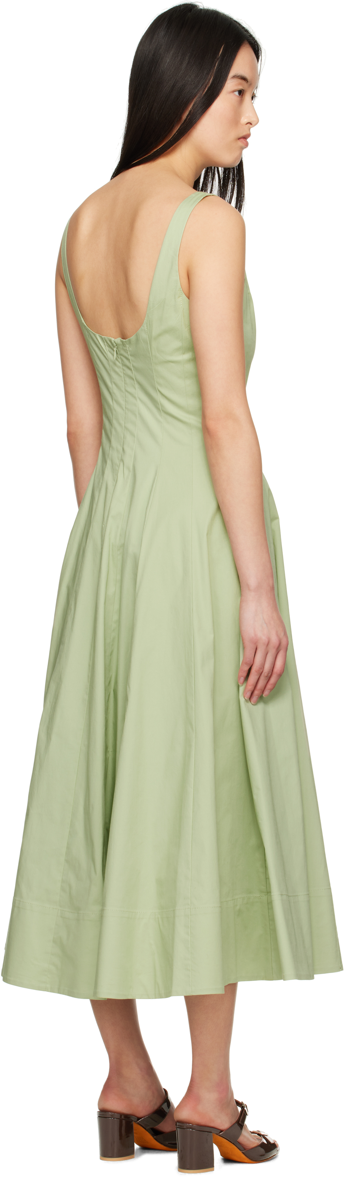 Staud Wells Pleated Cotton-blend Poplin Midi Dress In Pajd Pale Jade