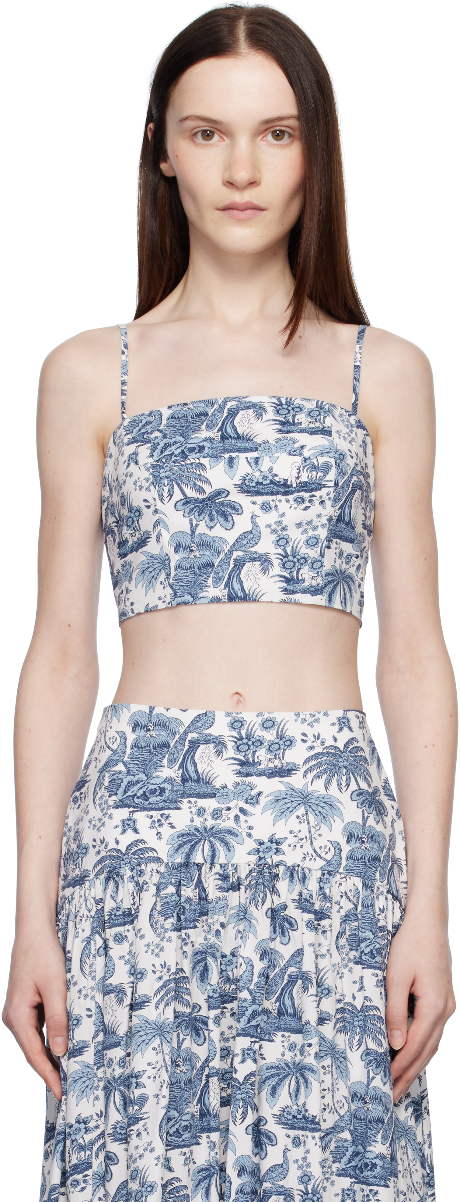 Staud Blue & White Federico Camisole In Chbt Blue Toile