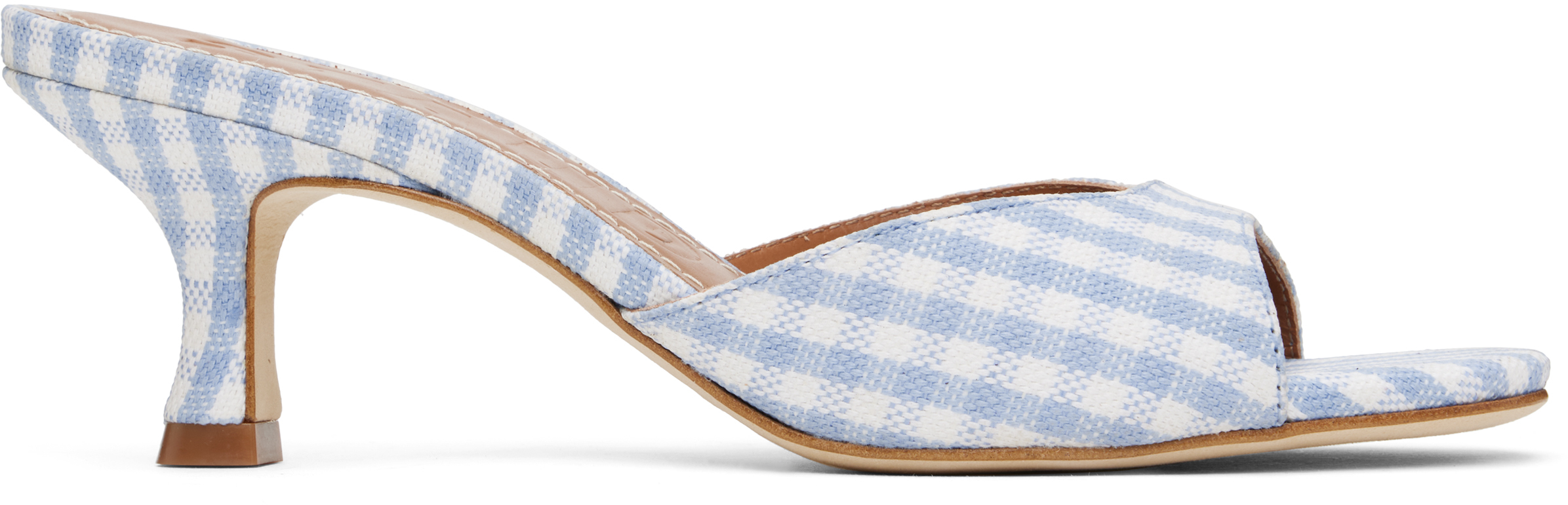 Blue & White Brigitte Mule Heeled Sandals