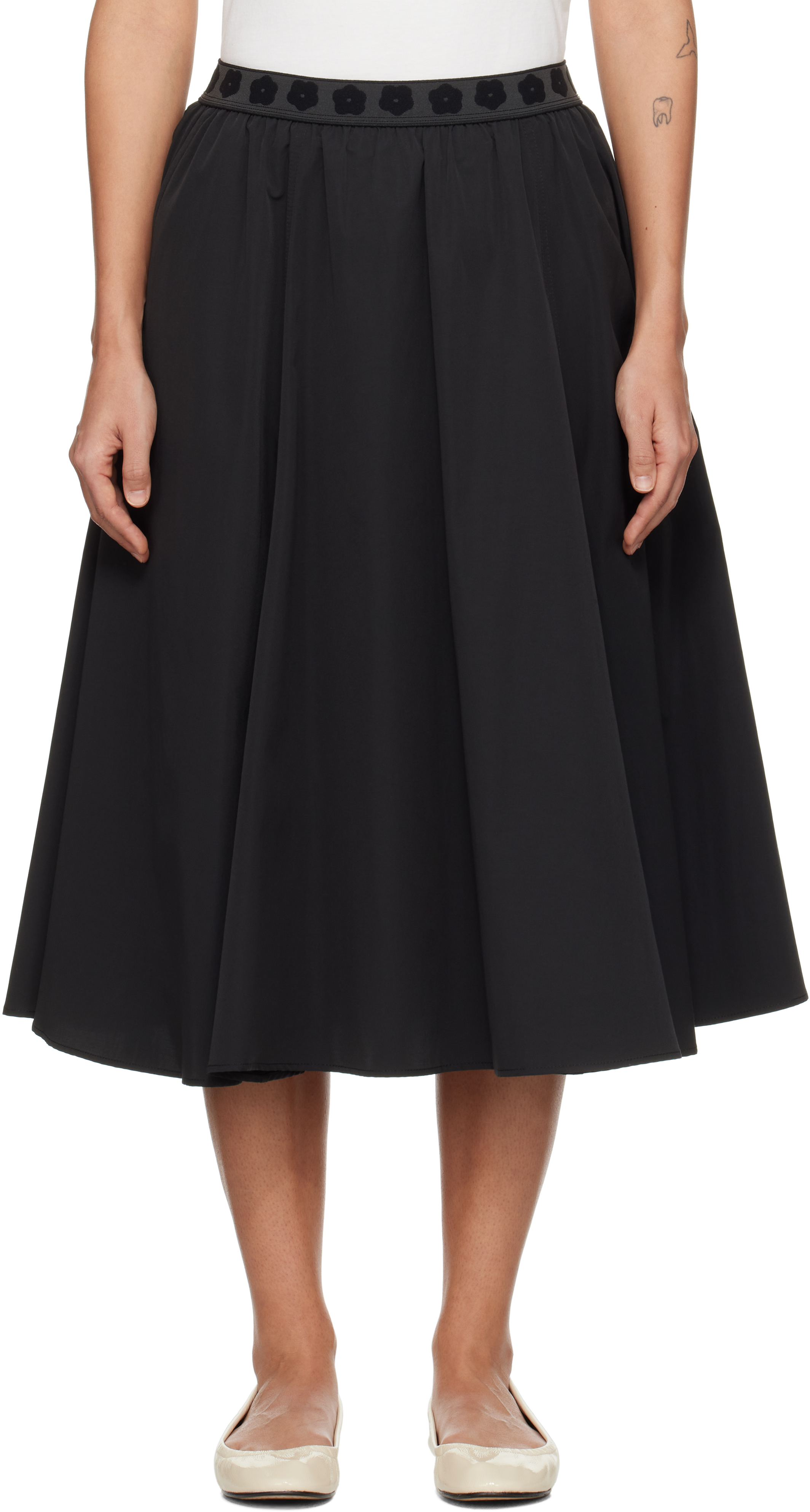 Black Kenzo Paris Boke Flower 2.0 Midi Skirt