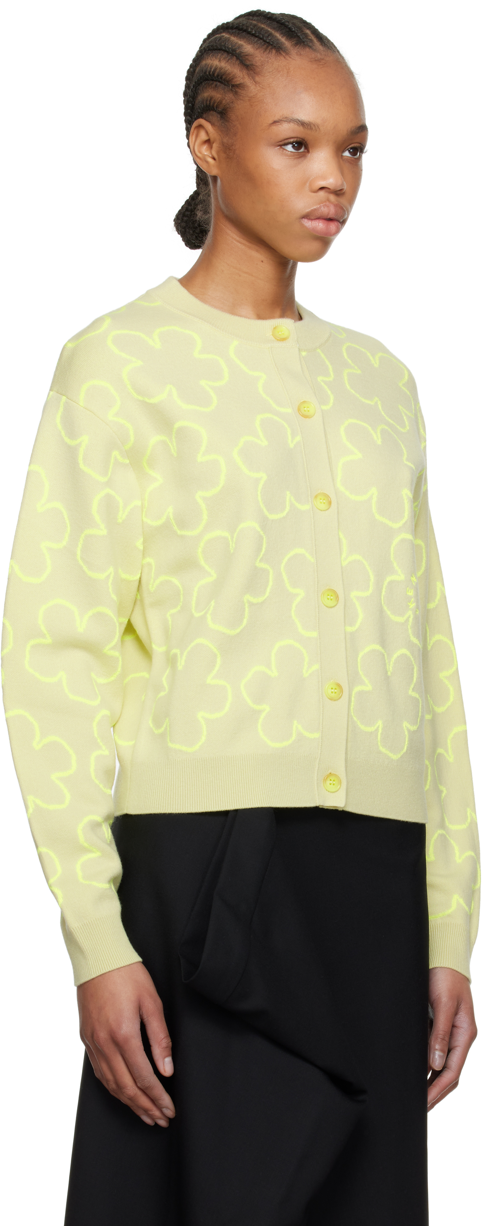 Kenzo Green Paris 'hana Dots' Embroidered Cardigan In 39 Lemon