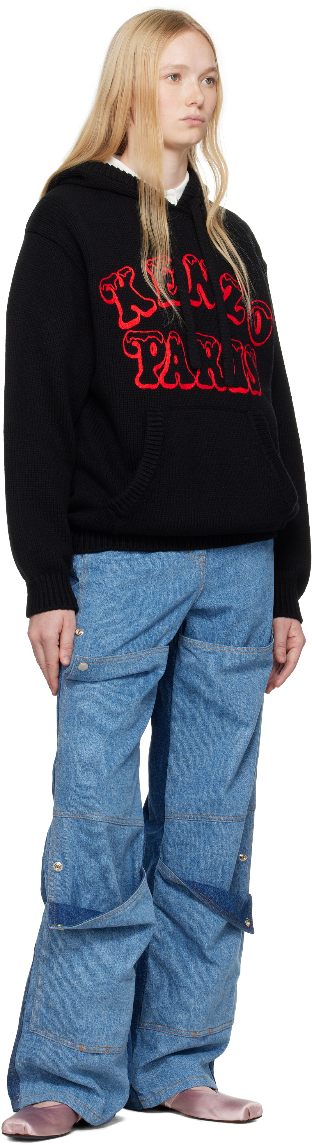Kenzo Black Paris Verdy Edition Knitted Hoodie In 99j Black
