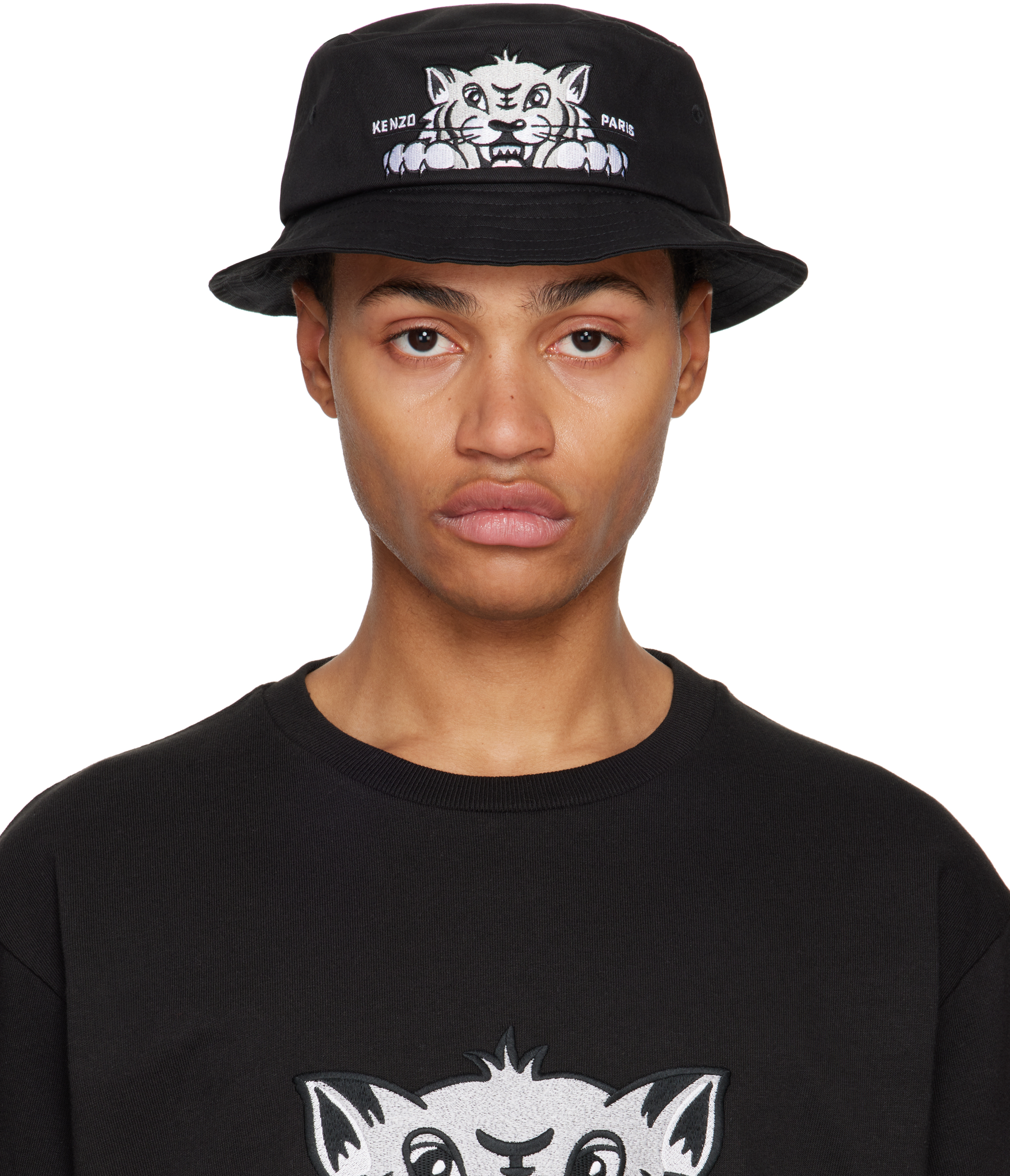 Black Kenzo Paris Logo Graphic Bucket Hat