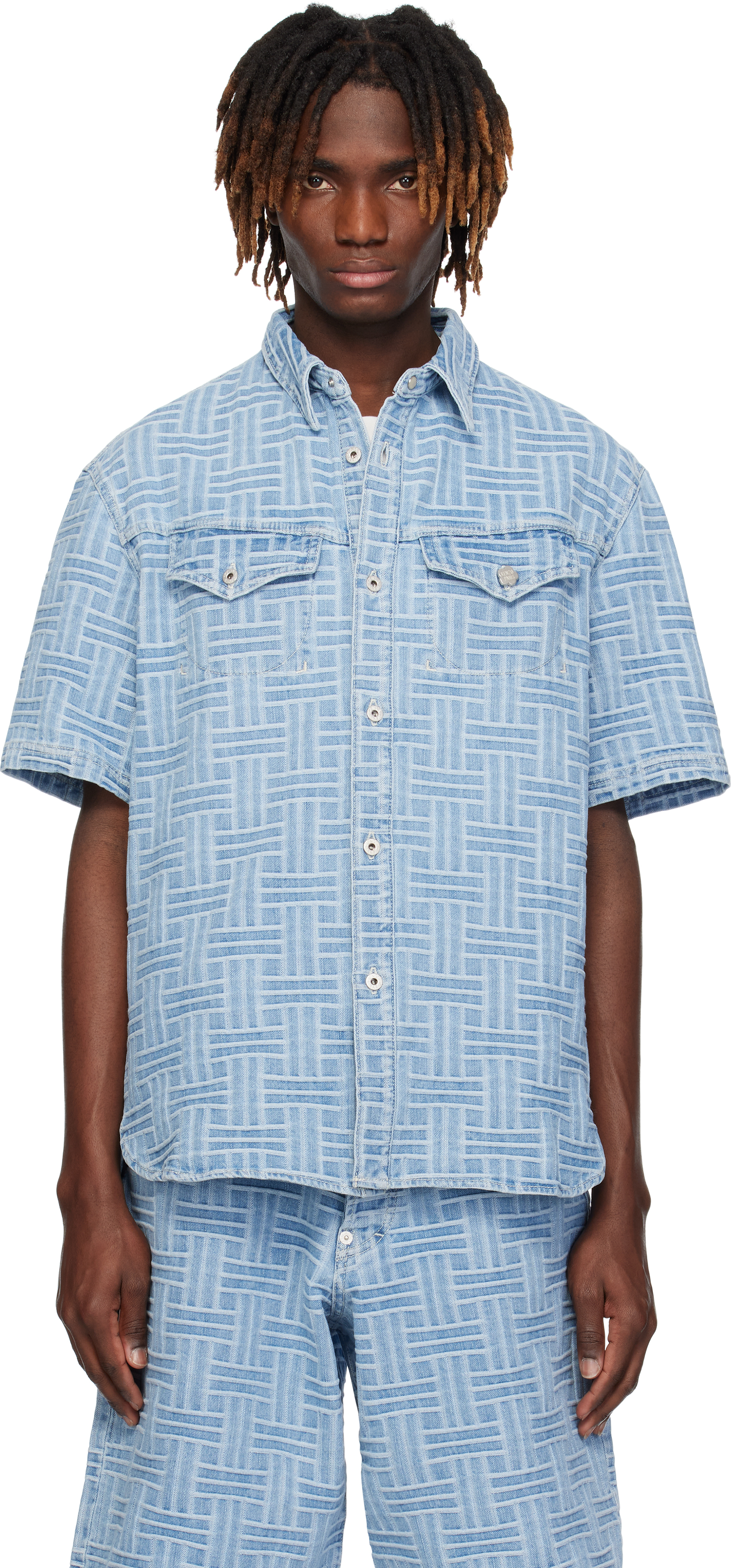 Blue Kenzo Paris 'KENZO Weave' Denim Shirt