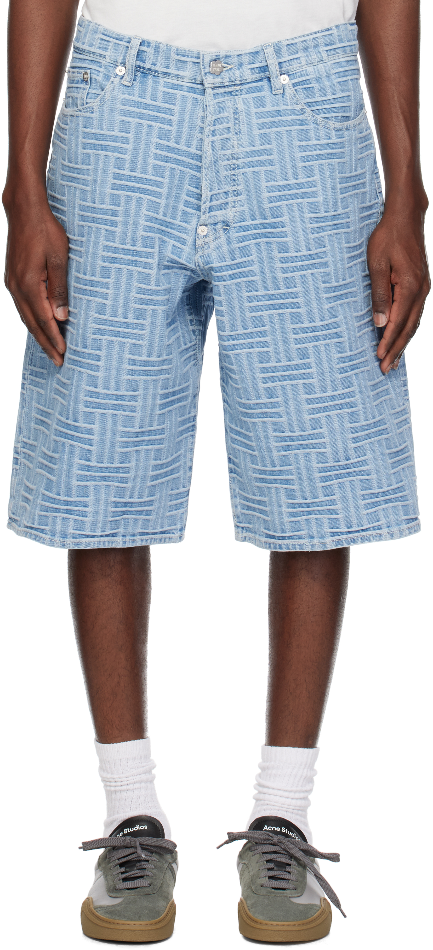 Blue Kenzo Paris 'KENZO Weave' Straight Denim Shorts