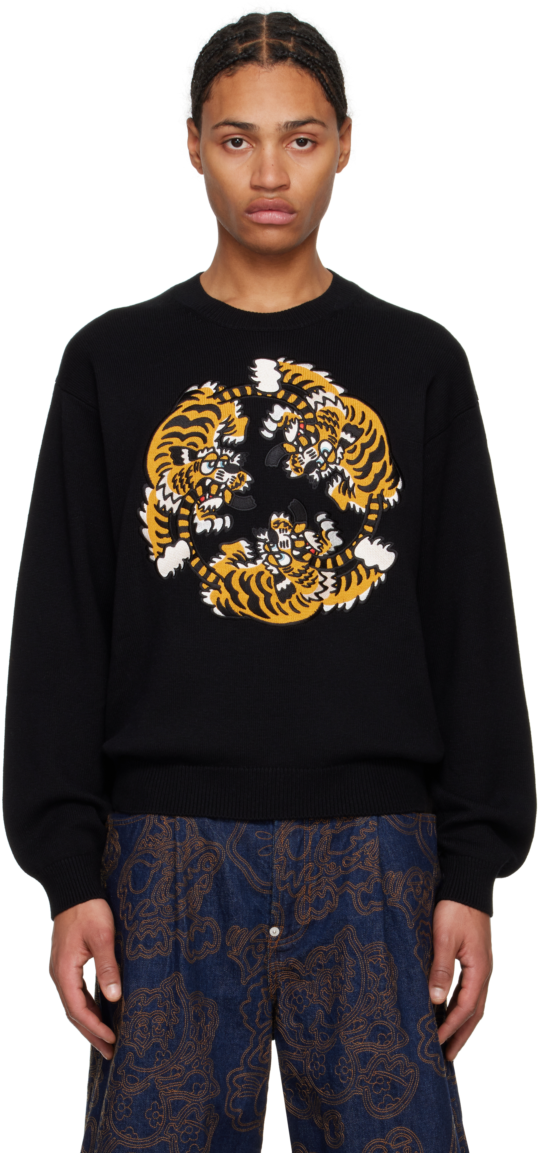 Kenzo: Black Kenzo Paris VERDY Edition Embroidered Sweater