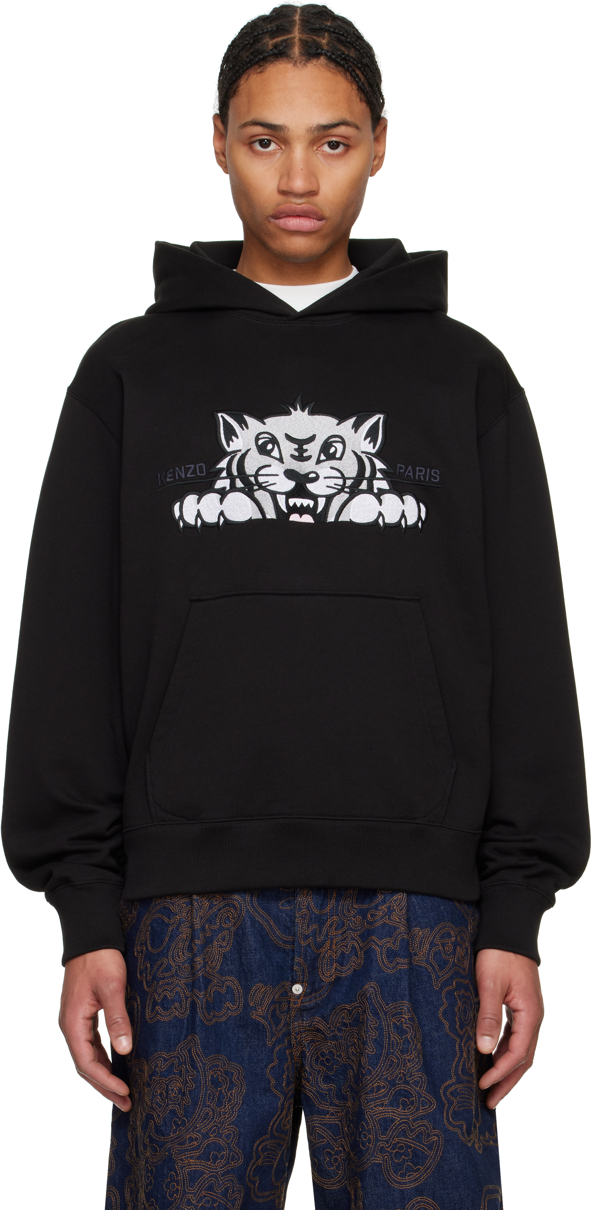 Black Kenzo Paris Happy Tiger Embroidered Hoodie