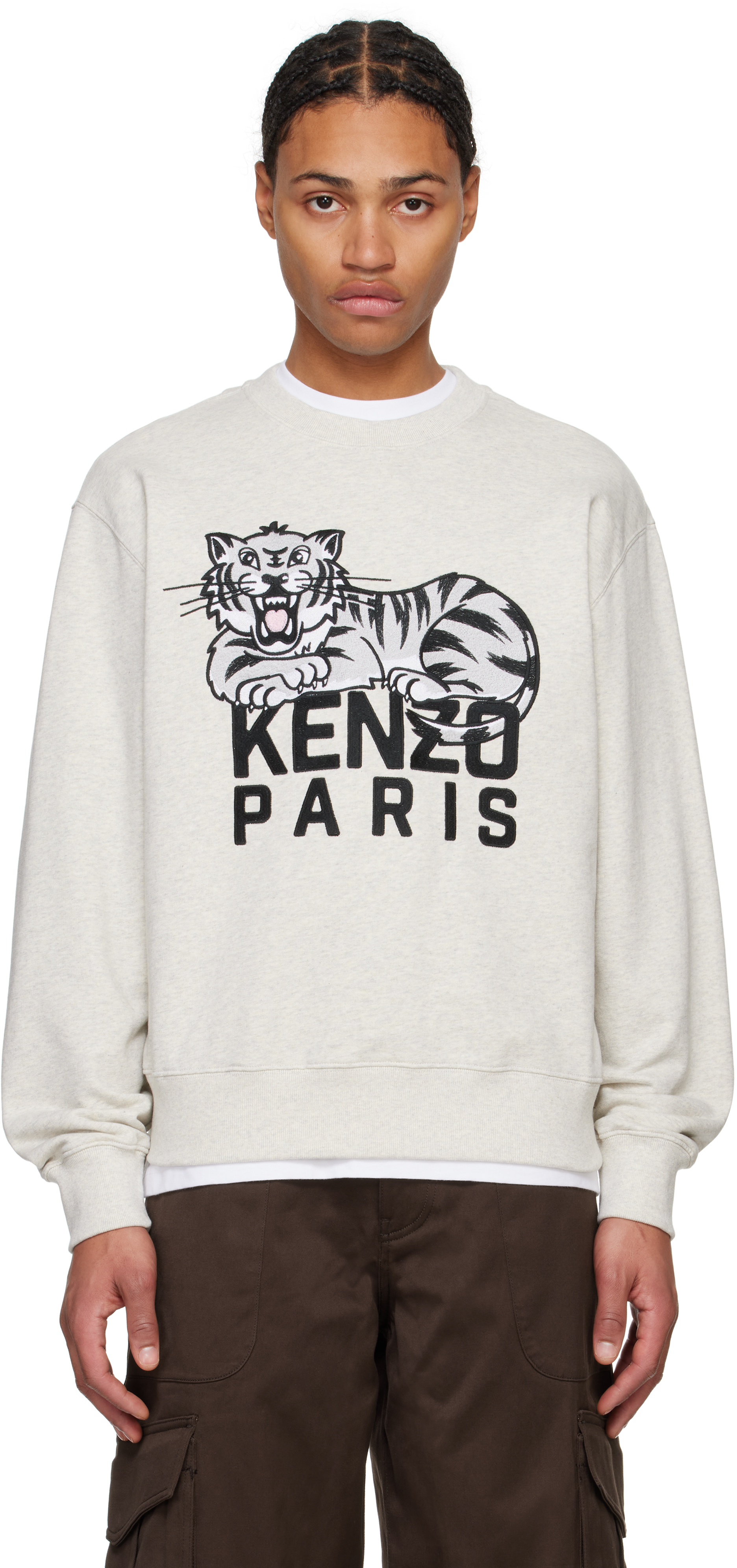 Gray Kenzo Paris Happy Tiger Embroidered Sweatshirt