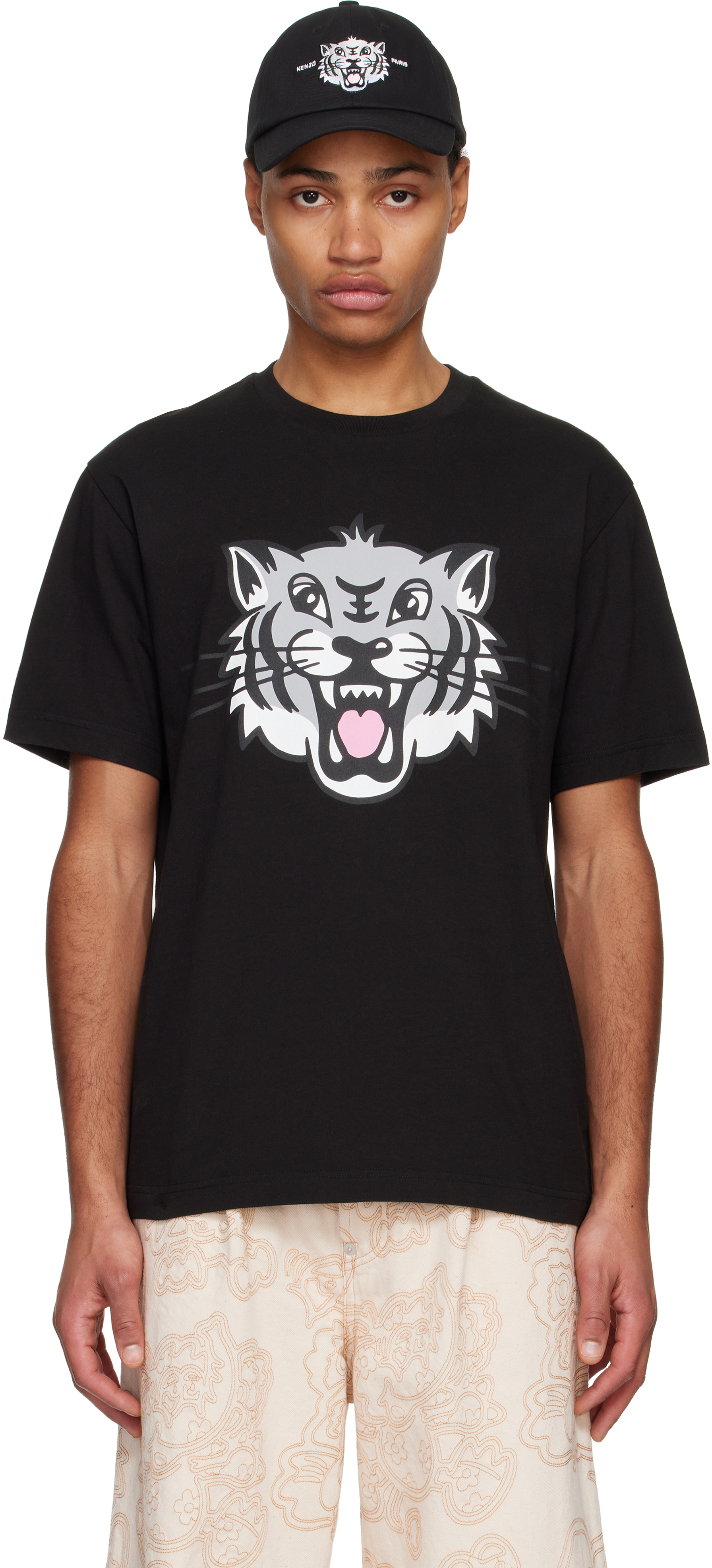 Black Kenzo Paris Happy Tiger Classic T-shirt