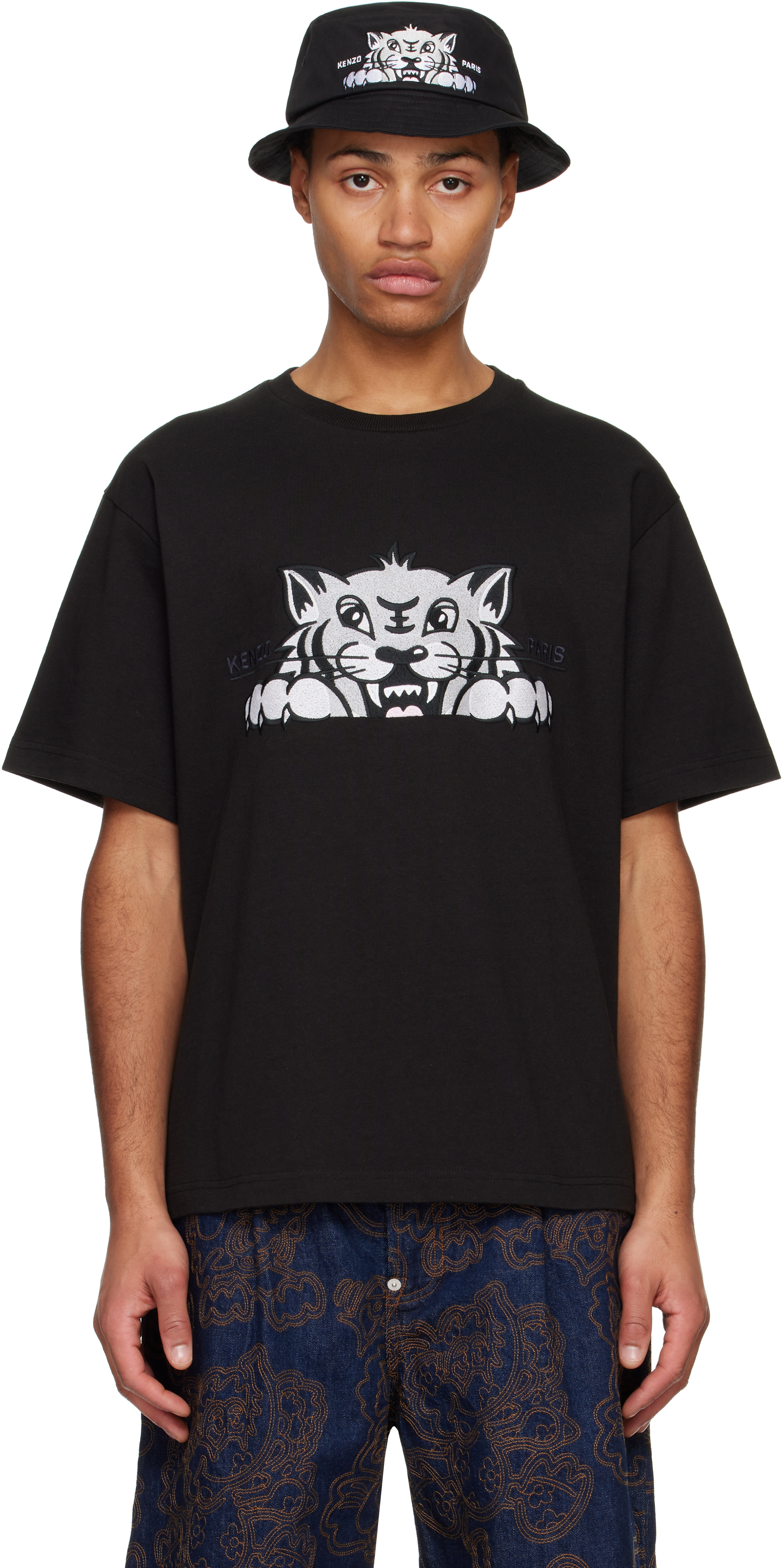 White Kenzo Paris Happy Tiger Embroidered T-shirt