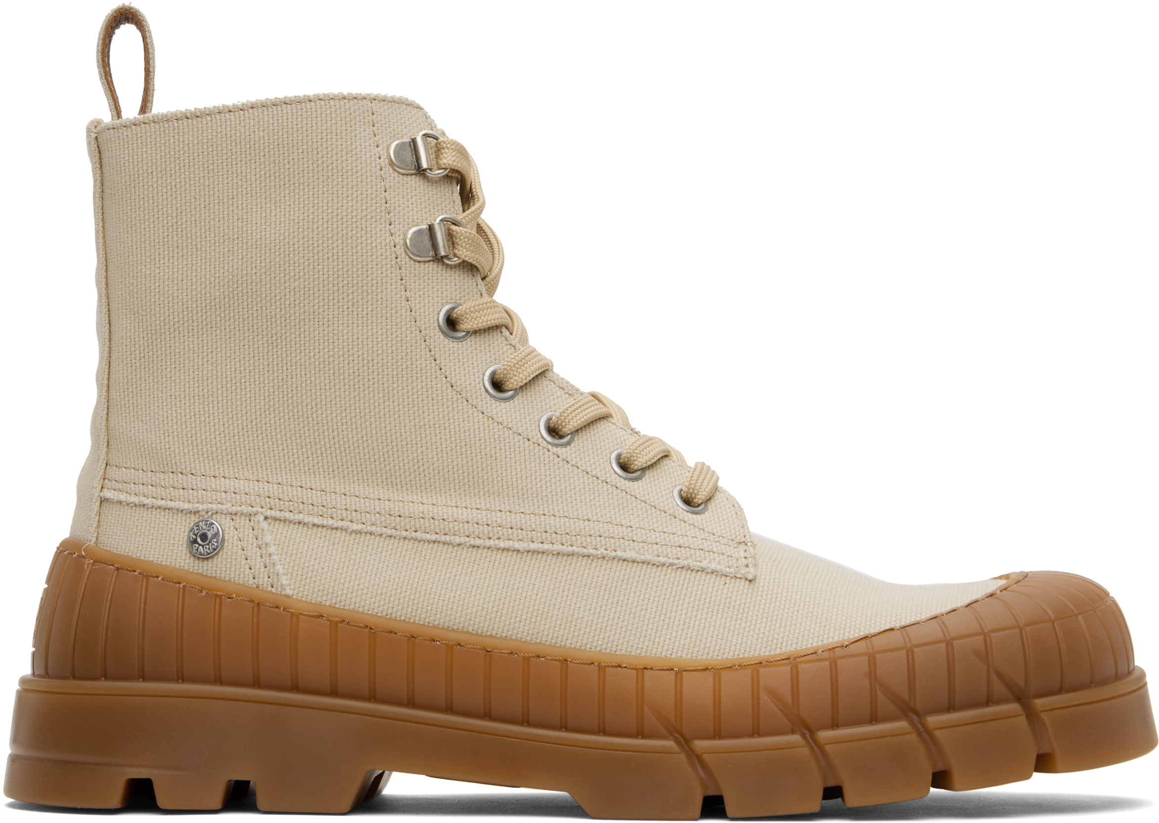 Beige Kenzo Paris 'KENZO-Gobi' Lace-Up Boots