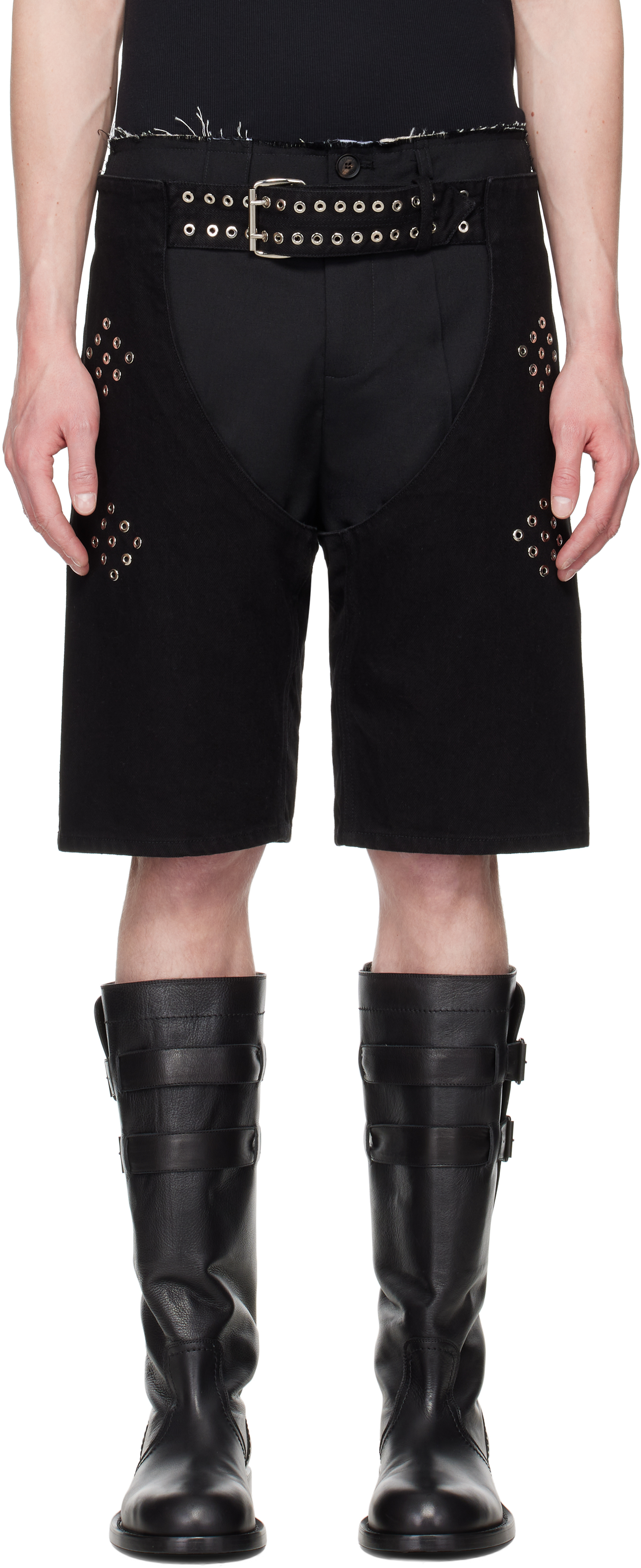 Ludovic De Saint Sernin Black Chaps Denim Shorts