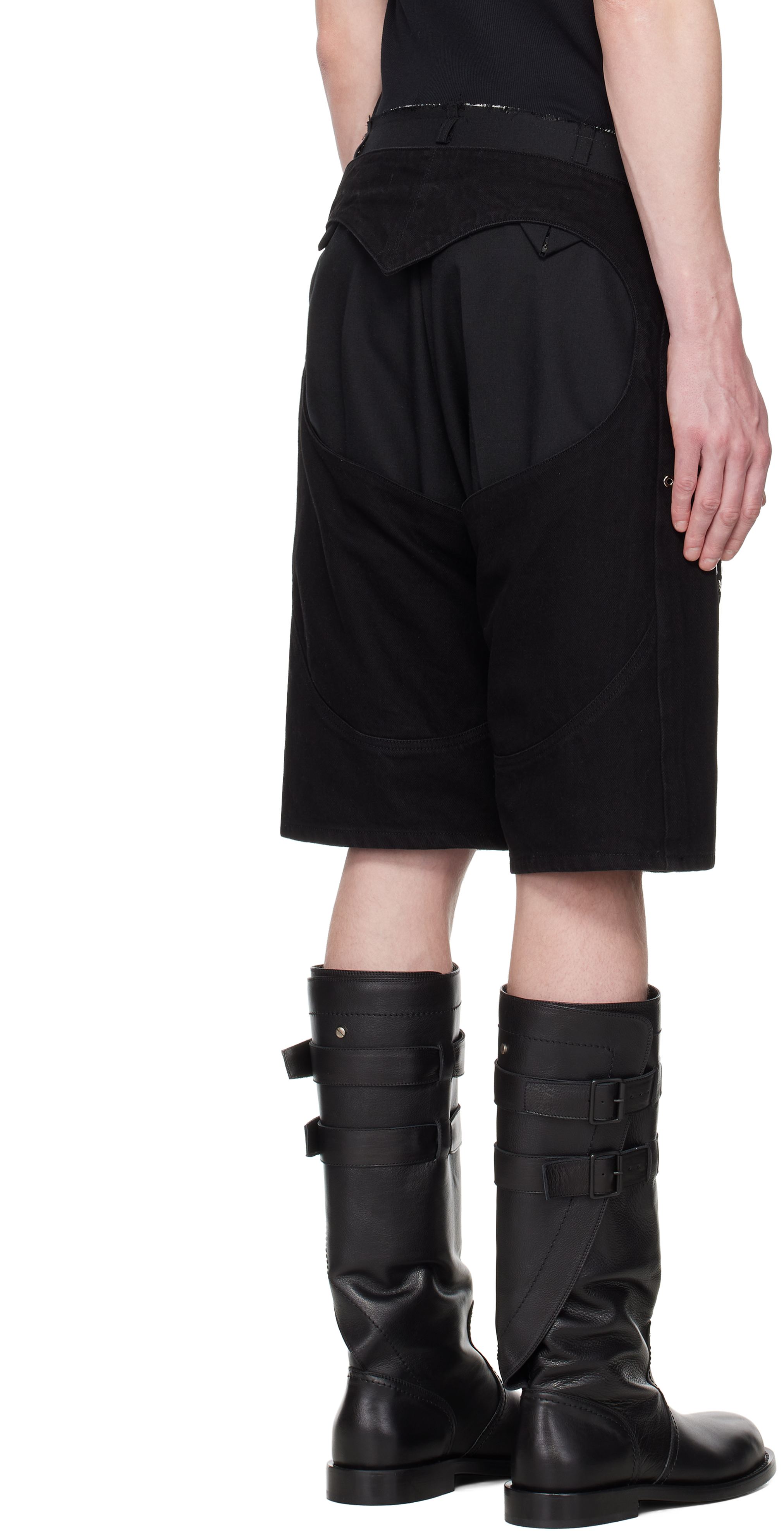 LUDOVIC DE SAINT SERNIN BLACK CHAPS DENIM SHORTS 