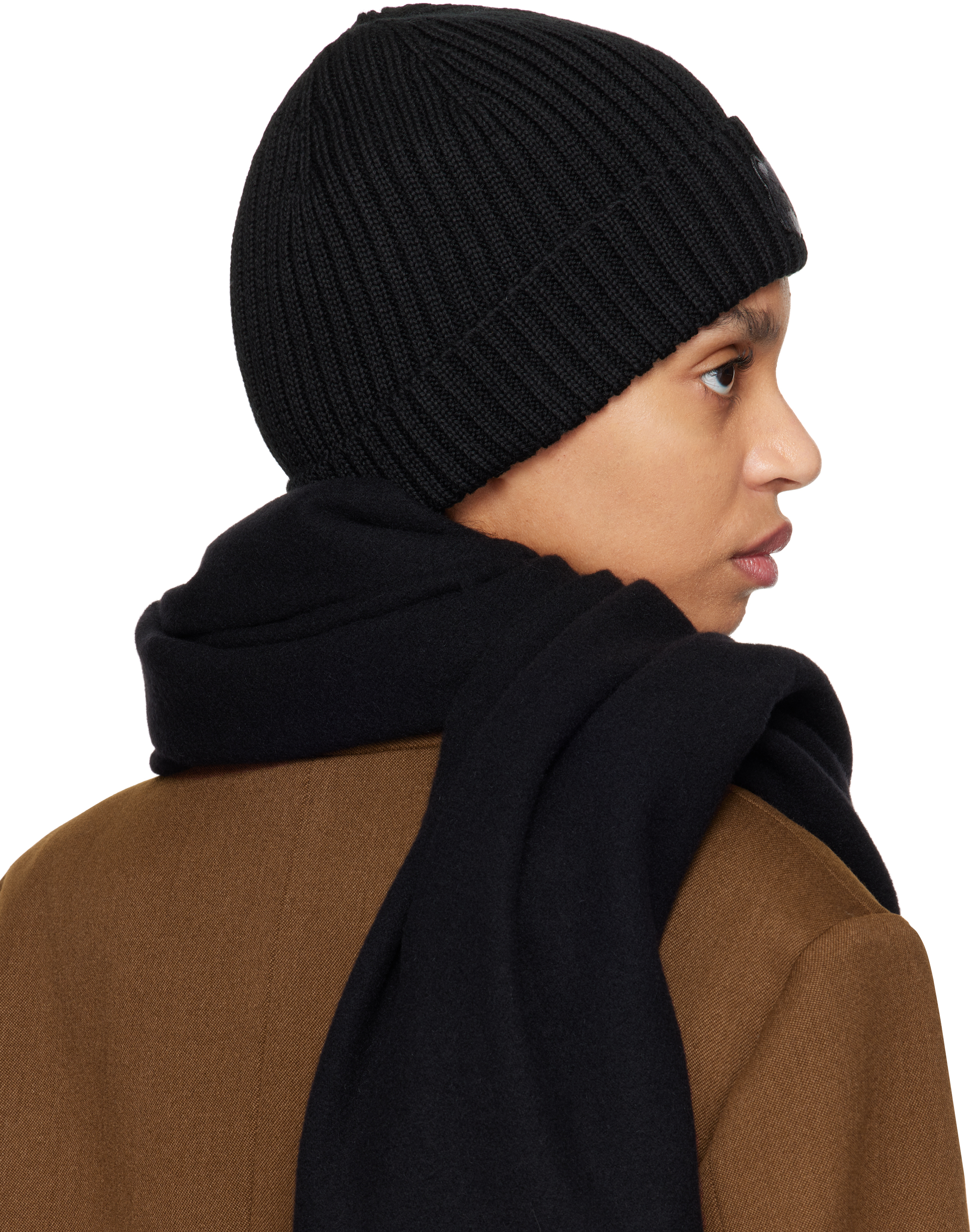 Maison Kitsuné Black Fox Head Beanie In P199 Black
