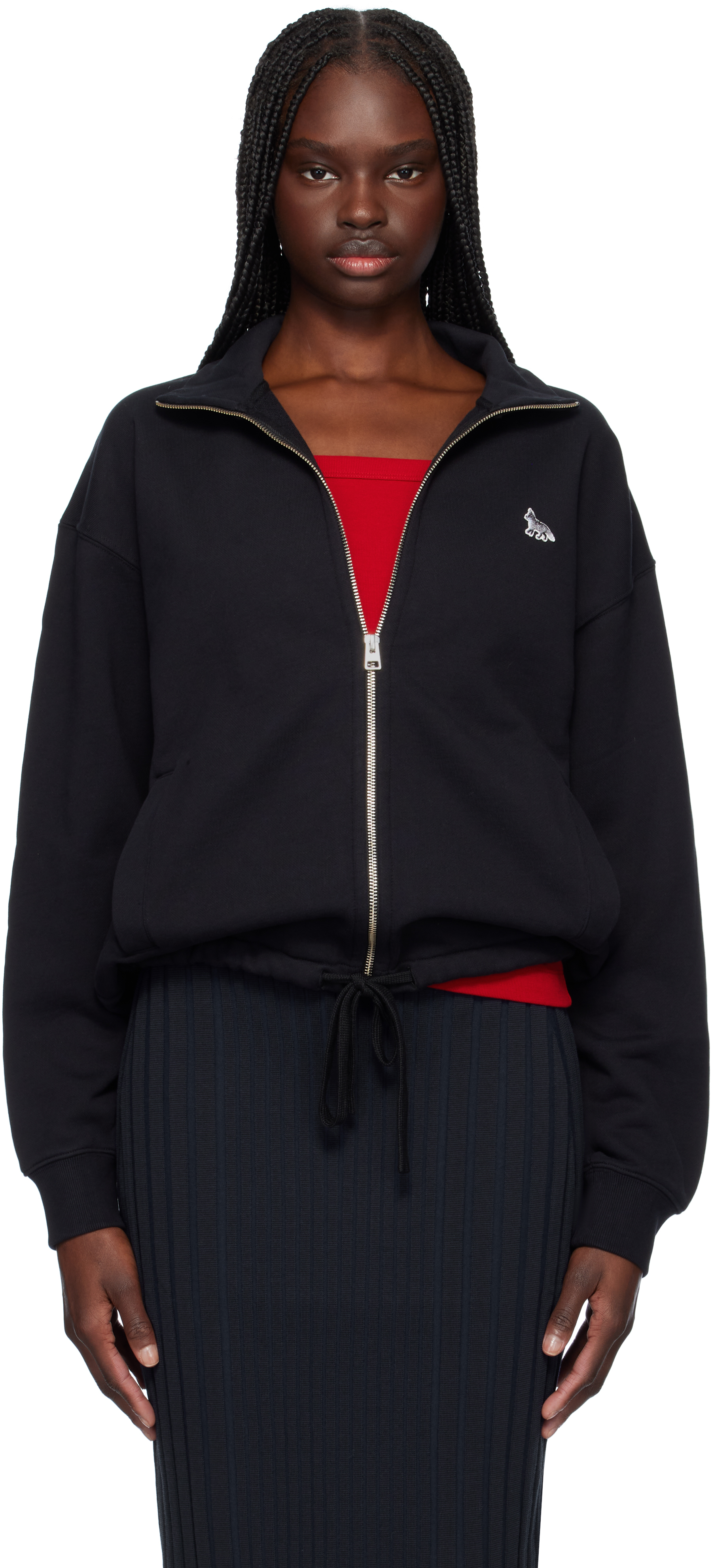 MAISON KITSUNÉ BLACK BABY FOX PATCH ZIPPED SWEATSHIRT