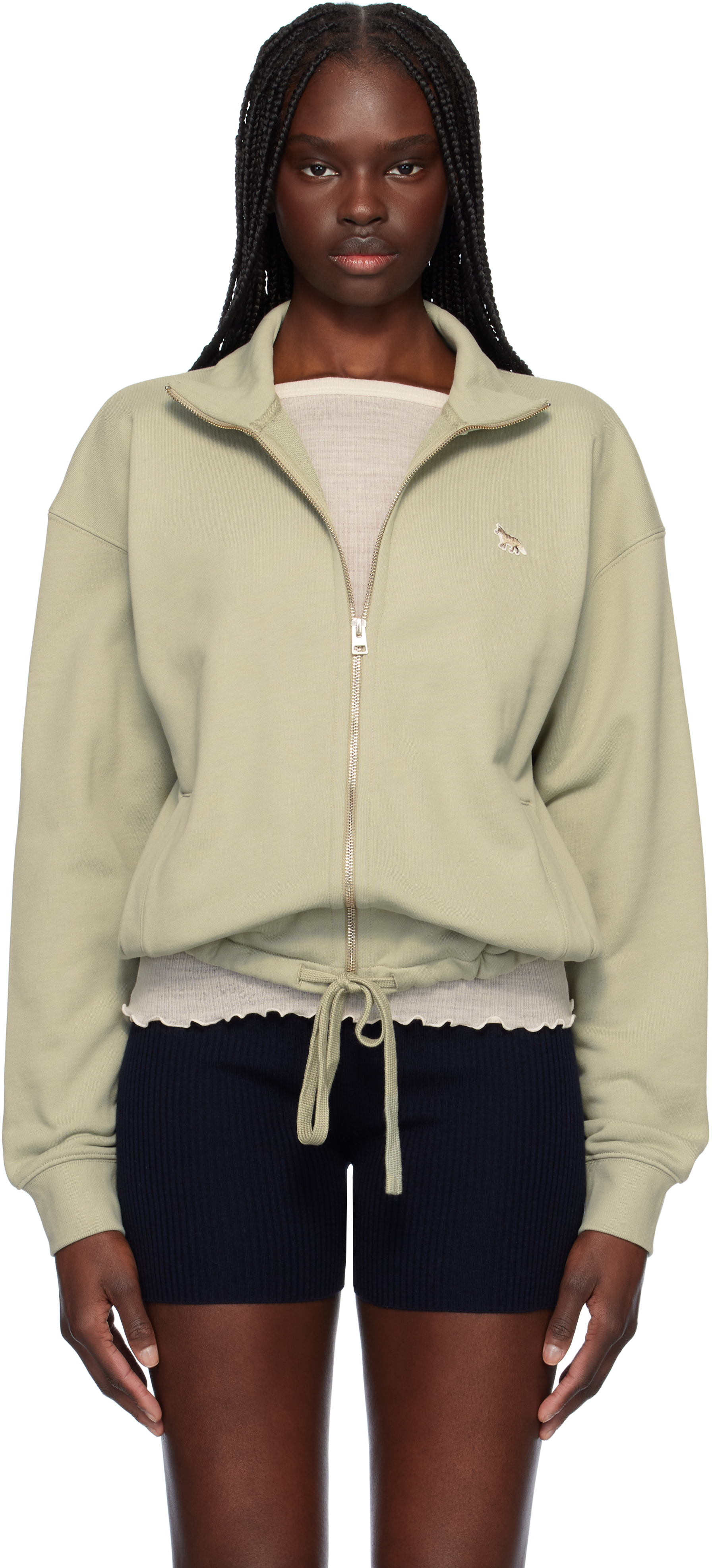 MAISON KITSUNÉ GREEN BABY FOX PATCH ZIPPED SWEATSHIRT