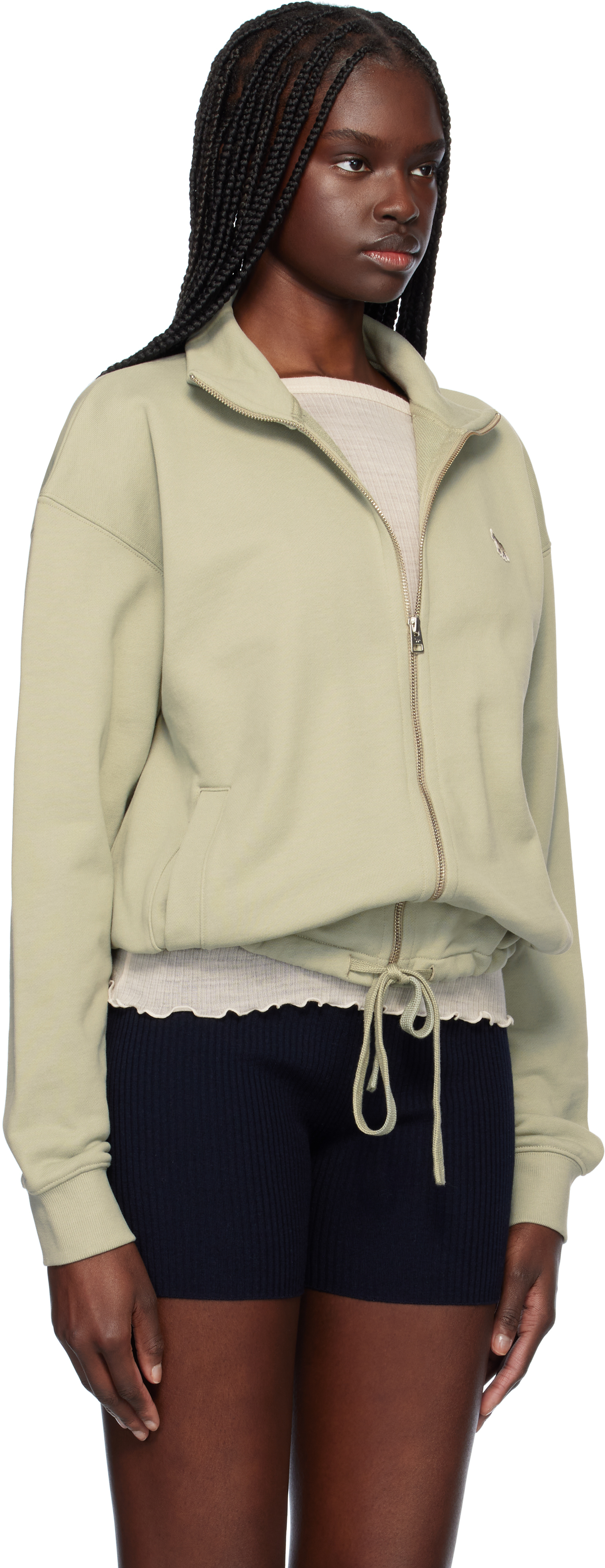 MAISON KITSUNÉ GREEN BABY FOX PATCH ZIPPED SWEATSHIRT