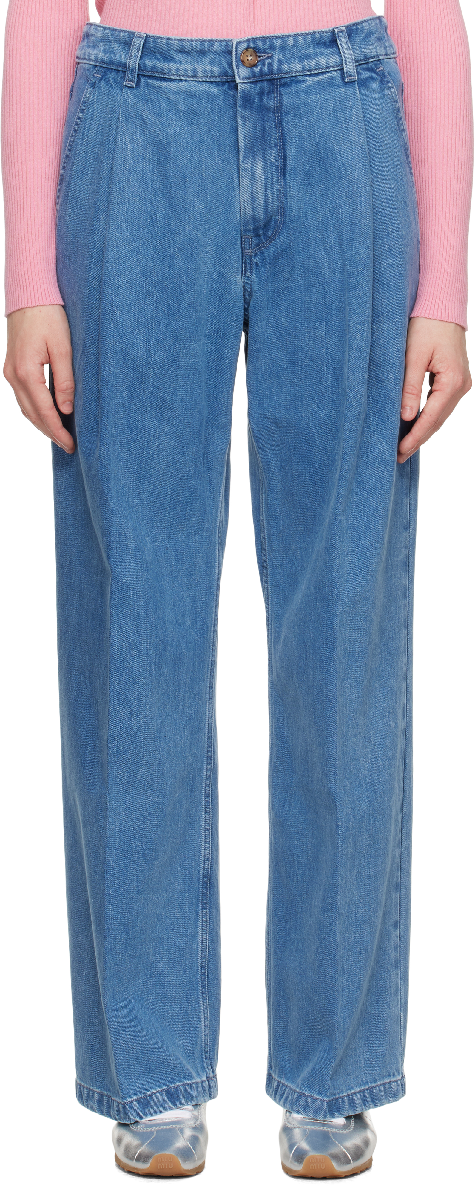 Maison Kitsuné Blue Pleated Denim Jeans