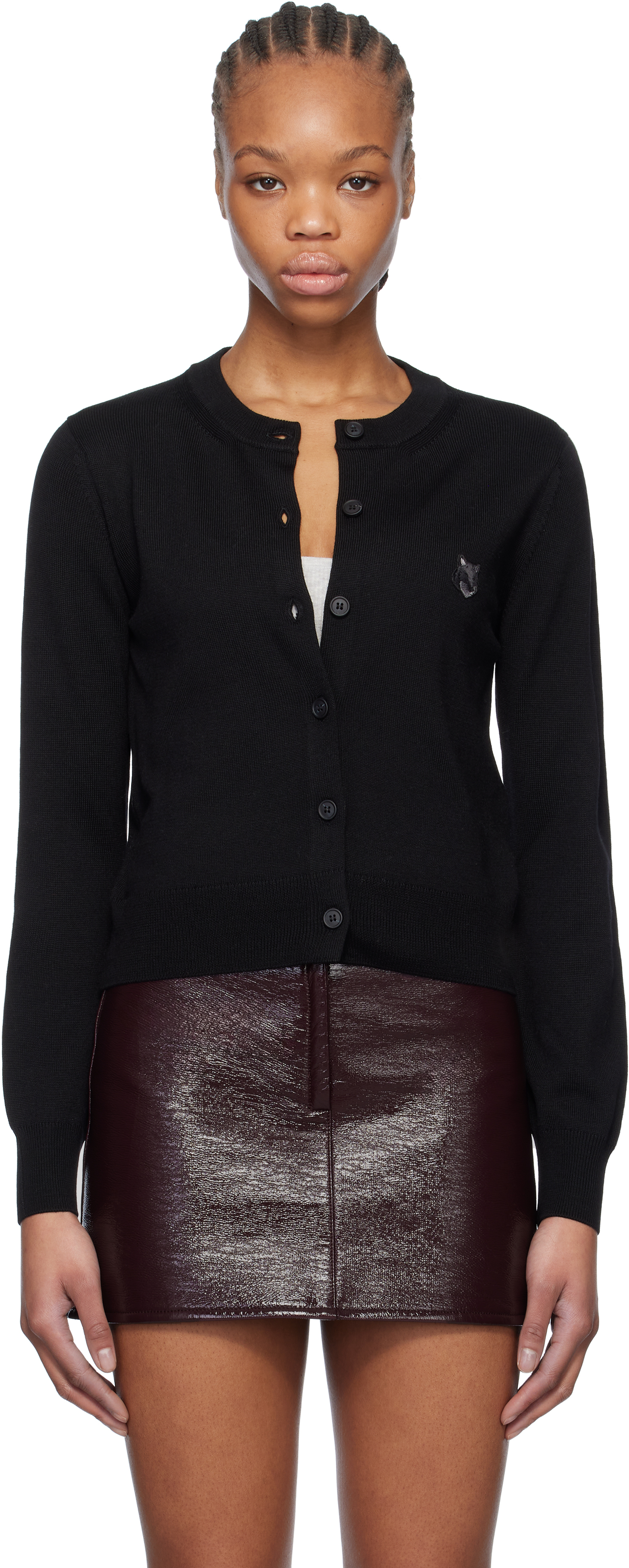 MAISON KITSUNÉ BLACK BOLD FOX HEAD PATCH REGULAR CARDIGAN