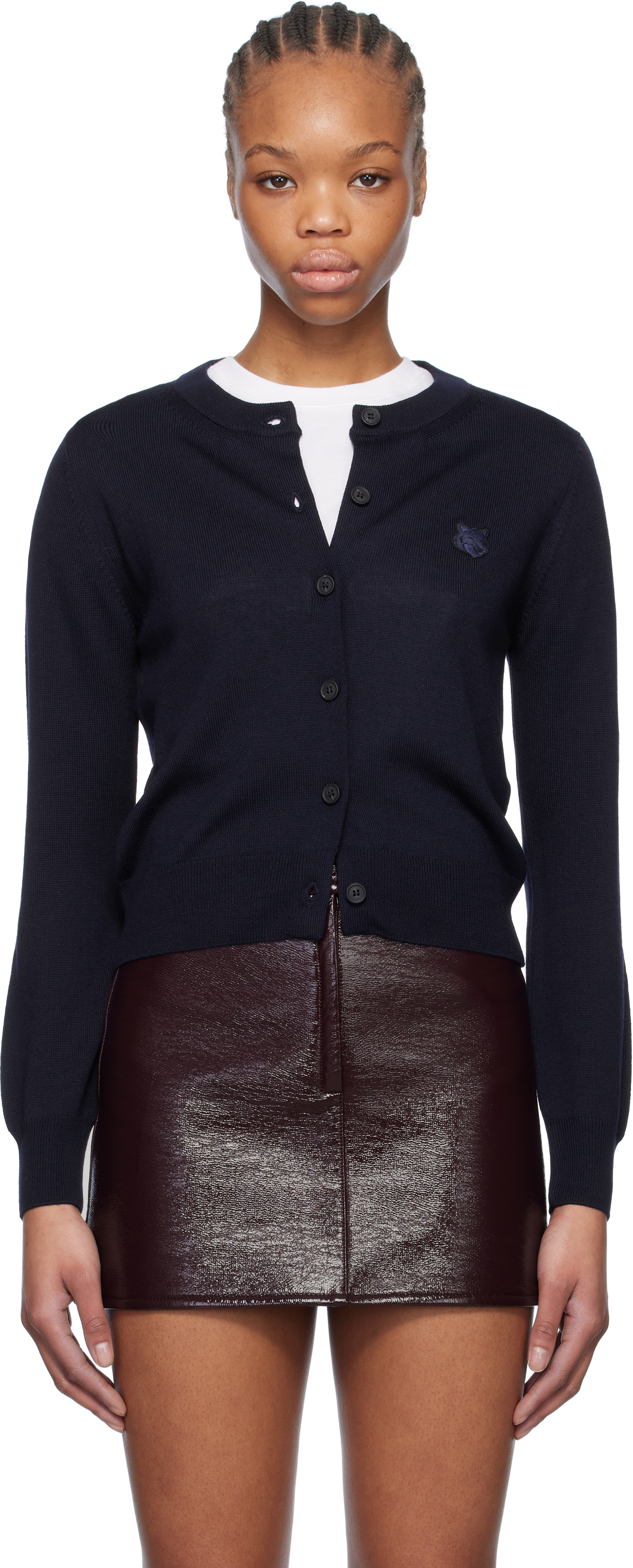 MAISON KITSUNÉ NAVY BOLD FOX HEAD PATCH REGULAR CARDIGAN
