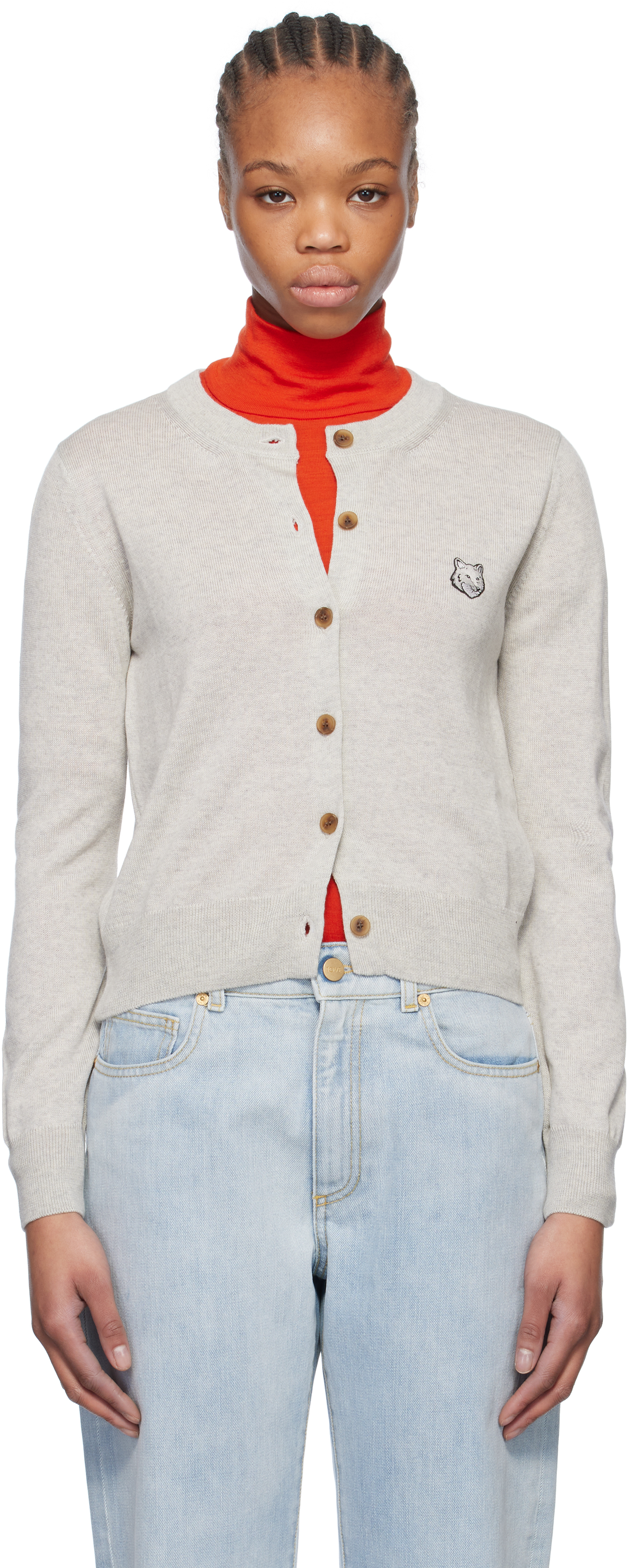 DOUBLE FOX HEAD PATCH R-NECK CARDIGAN | Maison Kitsuné